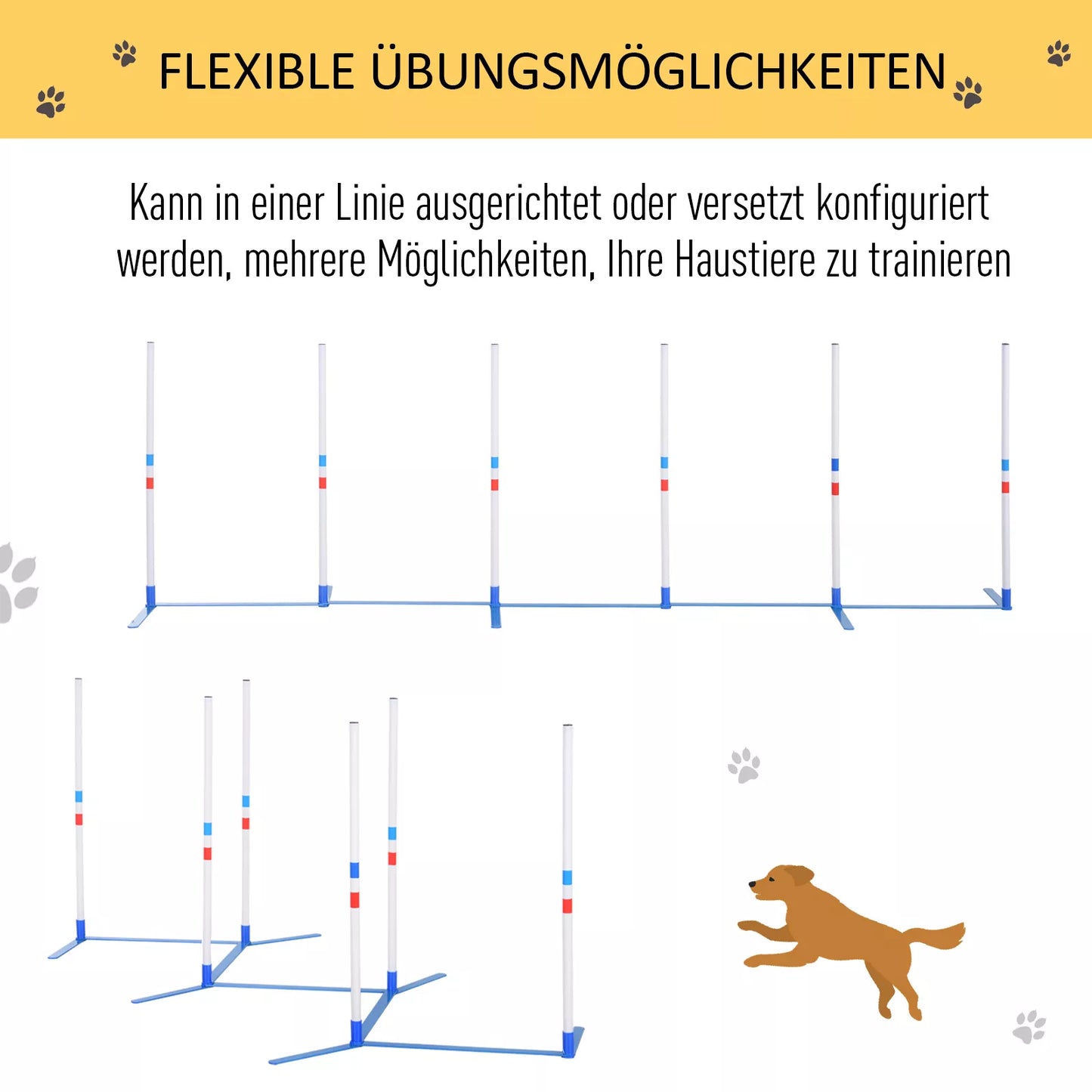 Agility rinkinys šunims, 6 dalių agiliti įranga šunų dresūrai, sulankstomas, su šuolių kartuvėmis ir 6 slalomų kartuvėmis, nešiojimo krepšys, treniruočių priedas, koordinacijos treniruotės, agiliti rinkinys žaidimams ir treniruotėms