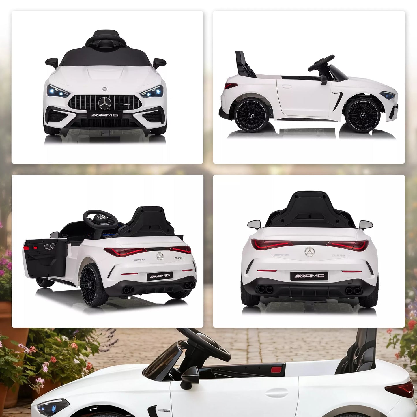 Elektrinis automobilis vaikams, Mercedes dizainas, 12V varikliai, nuotolinio valdymo pultas, LED žibintai, muzika, skirtas 3-6 metų vaikams, baltas