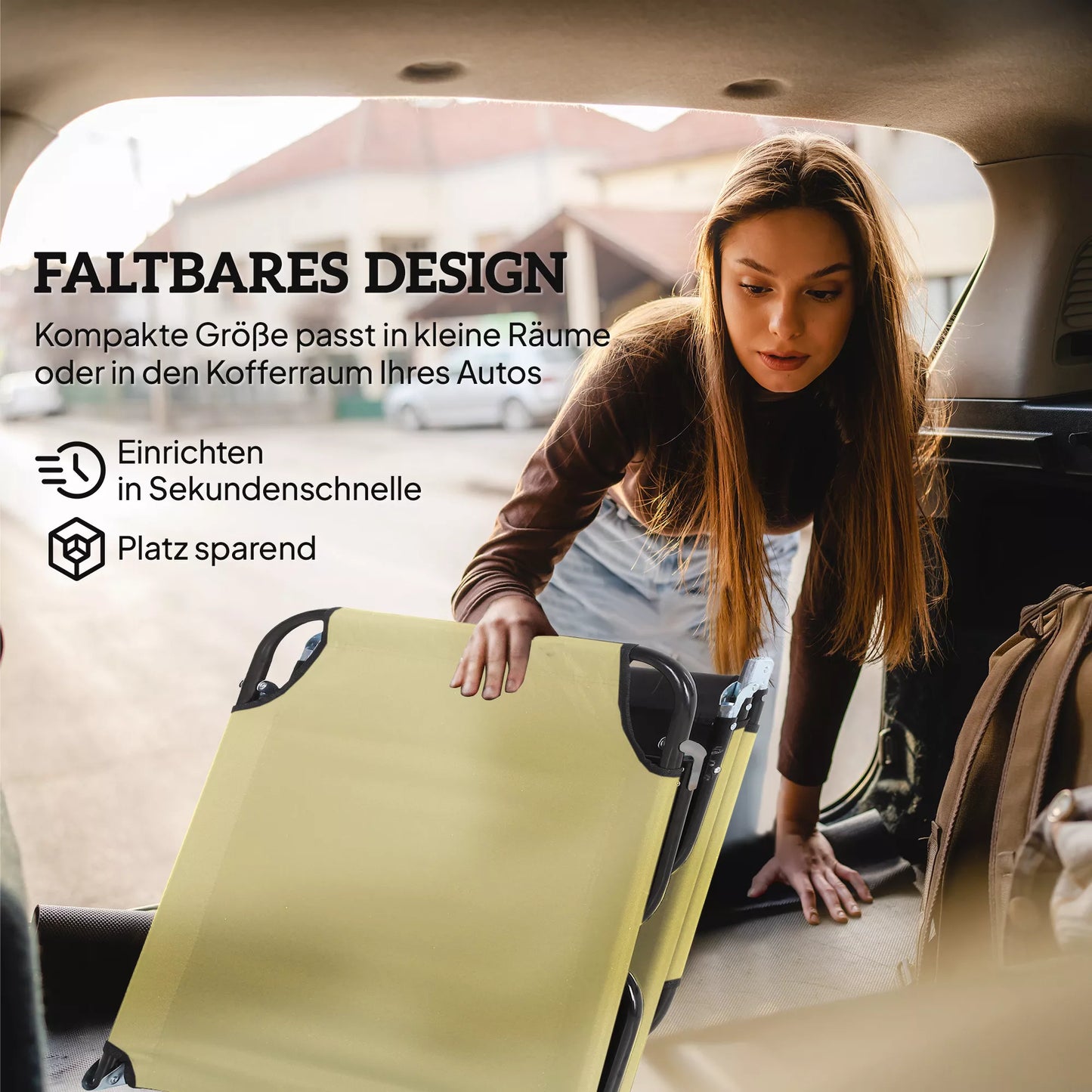 Gultas, 5 pozicijų reguliuojamas atlošas, greitai džiūstantis, metalinis rėmas, 190 x 56 x 28 cm, kreminės spalvos