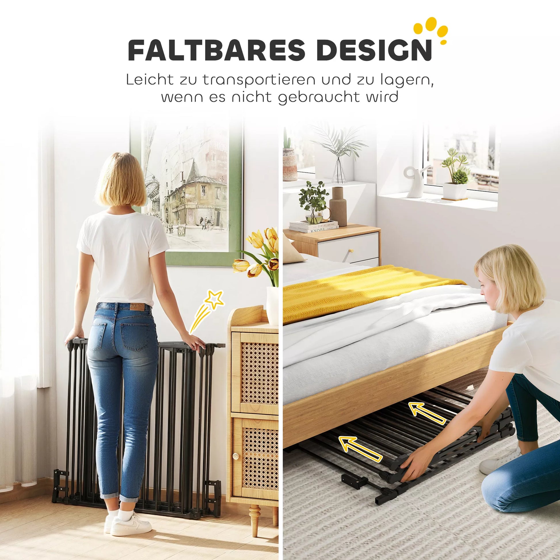 2-in-1 užtvaros, naminių gyvūnų maniežas, saugos vartai, sulankstomi, metaliniai, 300 x 3 x 74,5 cm, juodi