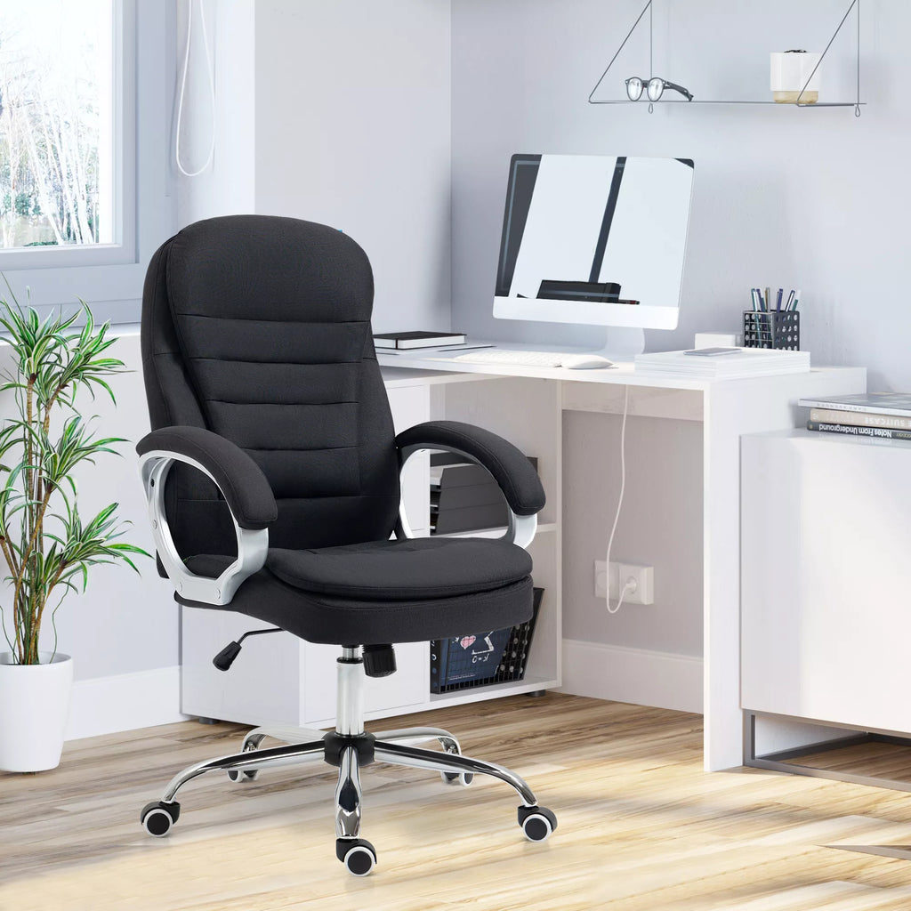 Biuro kėdė Darbo kėdė Rašomojo stalo kėdė Sukiojama kėdė 360° Ergonomiška Sūpynės funkcija Reguliuojamas aukštis Juoda Linas 64 x 75 x 111-121 cm