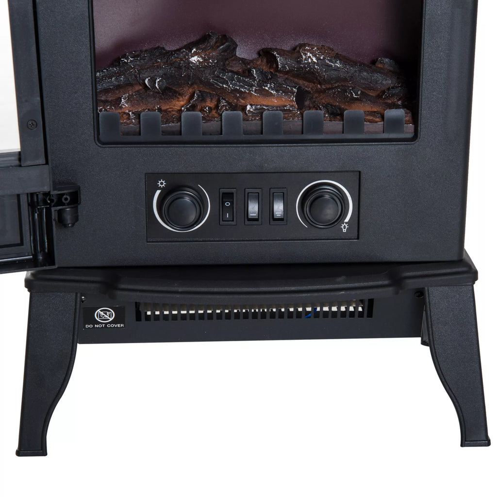 Elektrinis židinys, LED liepsnos, 1000/2000 W, reguliuojama temperatūra ir ryškumas, metalas, 39 x 23 x 56,5 cm