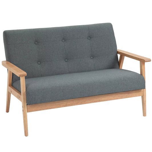2 vietų sofa, 115 cm ilgio sofa su porankiais, atlošu, Maža minkšta sofa su linine išvaizda, medinės kojos, Minkšta svetainės, miegamojo poilsio sofa, Tamsiai pilka