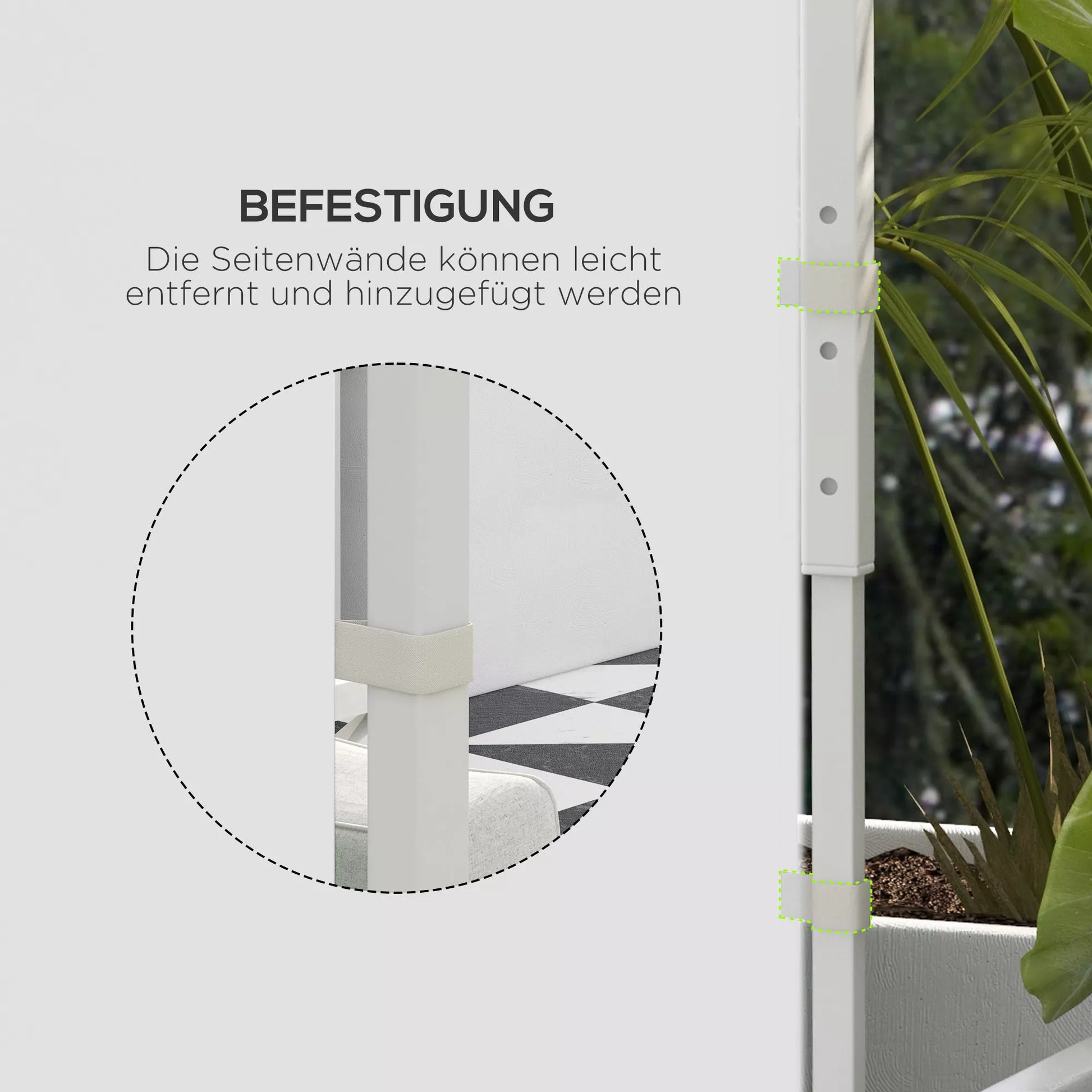 Pavilion užuolaidos, 2 vnt. rinkinys, skirtas 3x6 m arba 3x3 m sodo paviljonams, su langais ir durimis, baltos spalvos