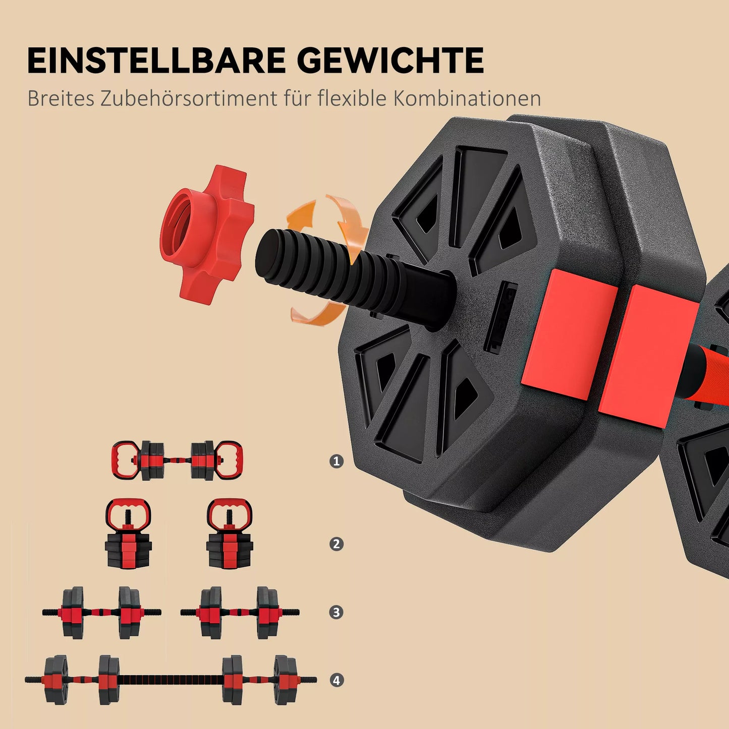 4-in-1 Hantelių Rinkinys (Trumpieji ir Ilgieji Hanteliai) Reguliuojamas 15 KG Namų Jėgos Treniruotėms