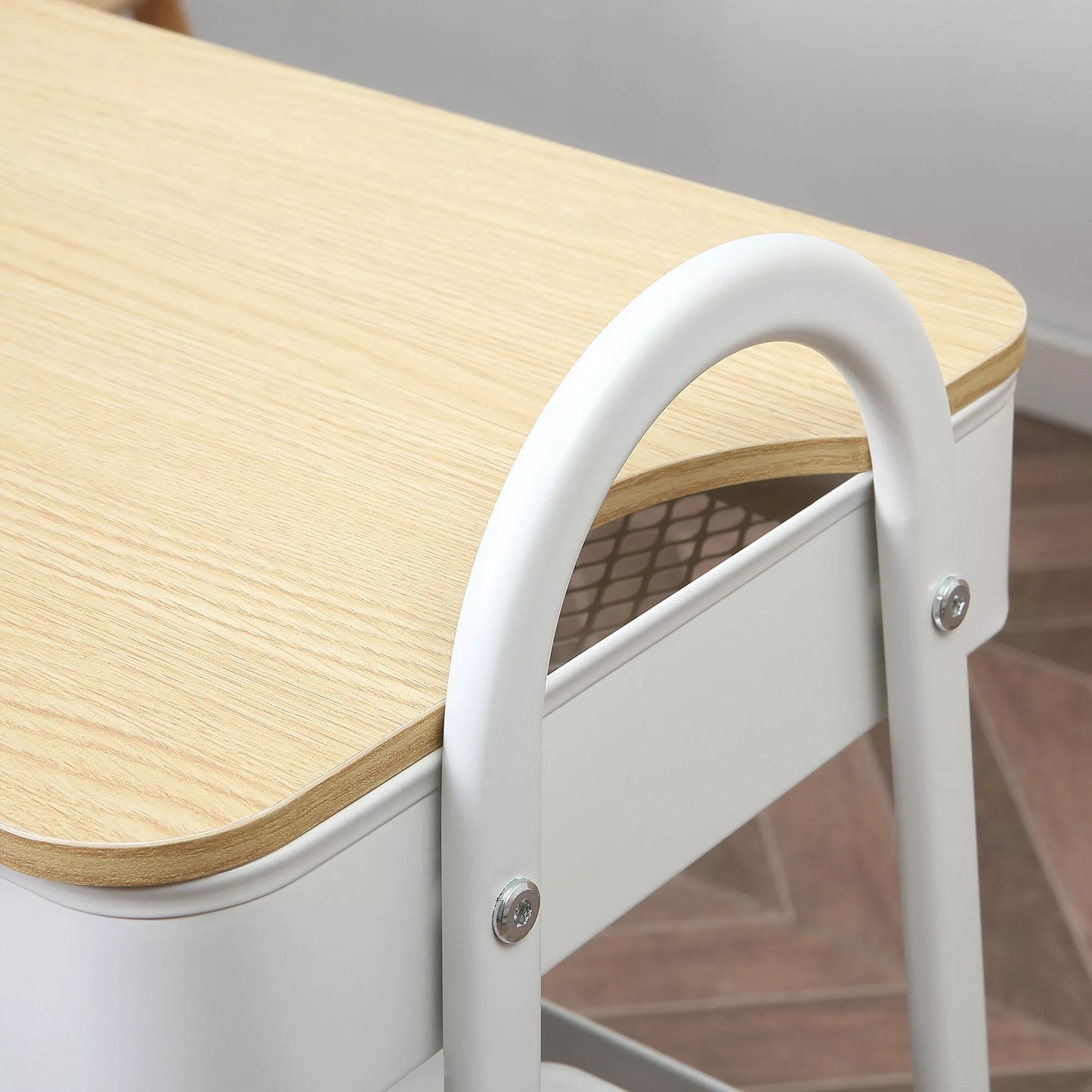 3 pakopų patiekalų vežimėlis virtuvės vežimėlis su ratukais rankena virtuvės lentyna su krepšiu ir dangčiu riedantis vežimėlis universalus vežimėlis virtuvei biurui vonios kambariui, baltas