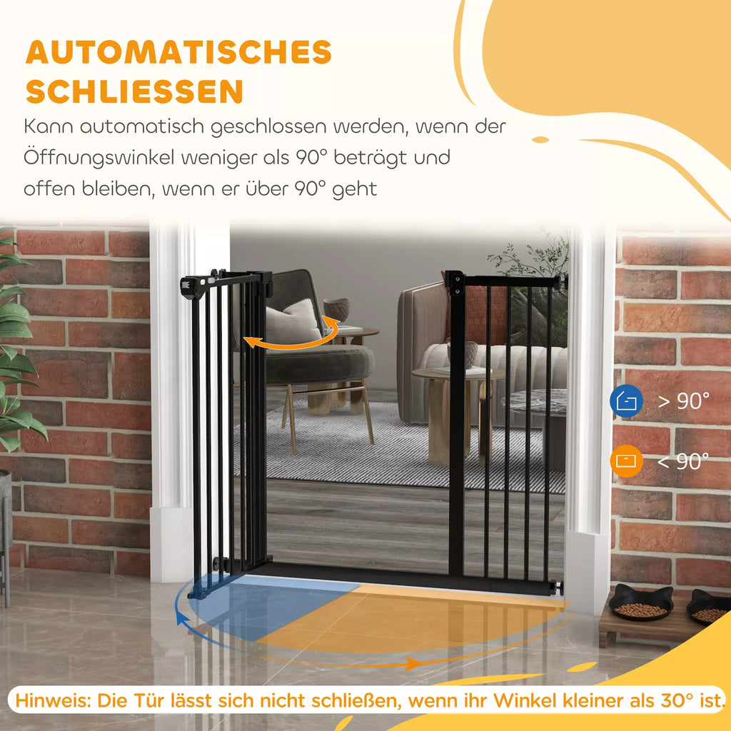 Durų apsauginės grotelės šunims, užtvaros, apsauginės grotelės naminiams gyvūnams, metalas, plastikas, 74–80/87–94 cm, juodos spalvos