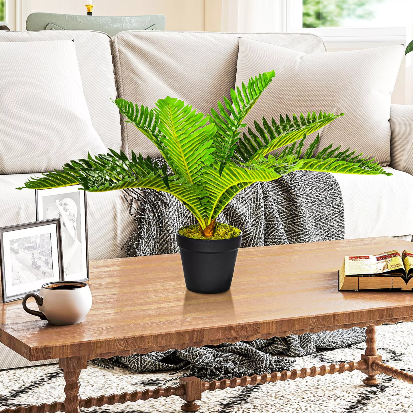 Dirbtinė atogrąžų palmė, 50 cm, su vazonu, Žalia + Juoda