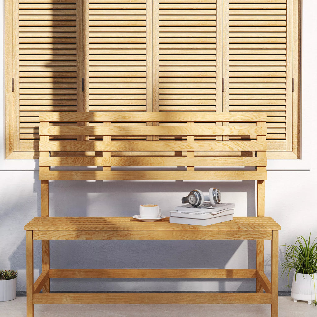 2-vietė sodo suoliukas iš medžio, atspari atmosferos poveikiui, atspari UV spinduliams, su transformuojamais atlošais, 110x61x89 cm, tiko mediena