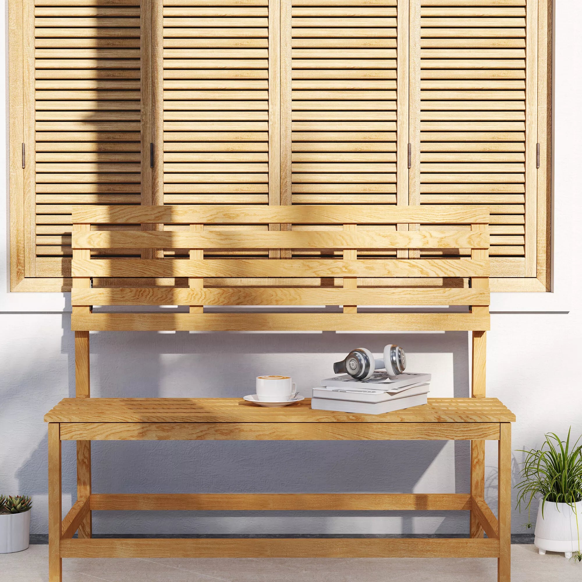 2-vietė sodo suoliukas iš medžio, atspari atmosferos poveikiui, atspari UV spinduliams, su transformuojamais atlošais, 110x61x89 cm, tiko mediena