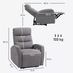 Fotelio matmenų schema su išmatavimais 160, 103 ir 76 cm bei 150 kg žyma