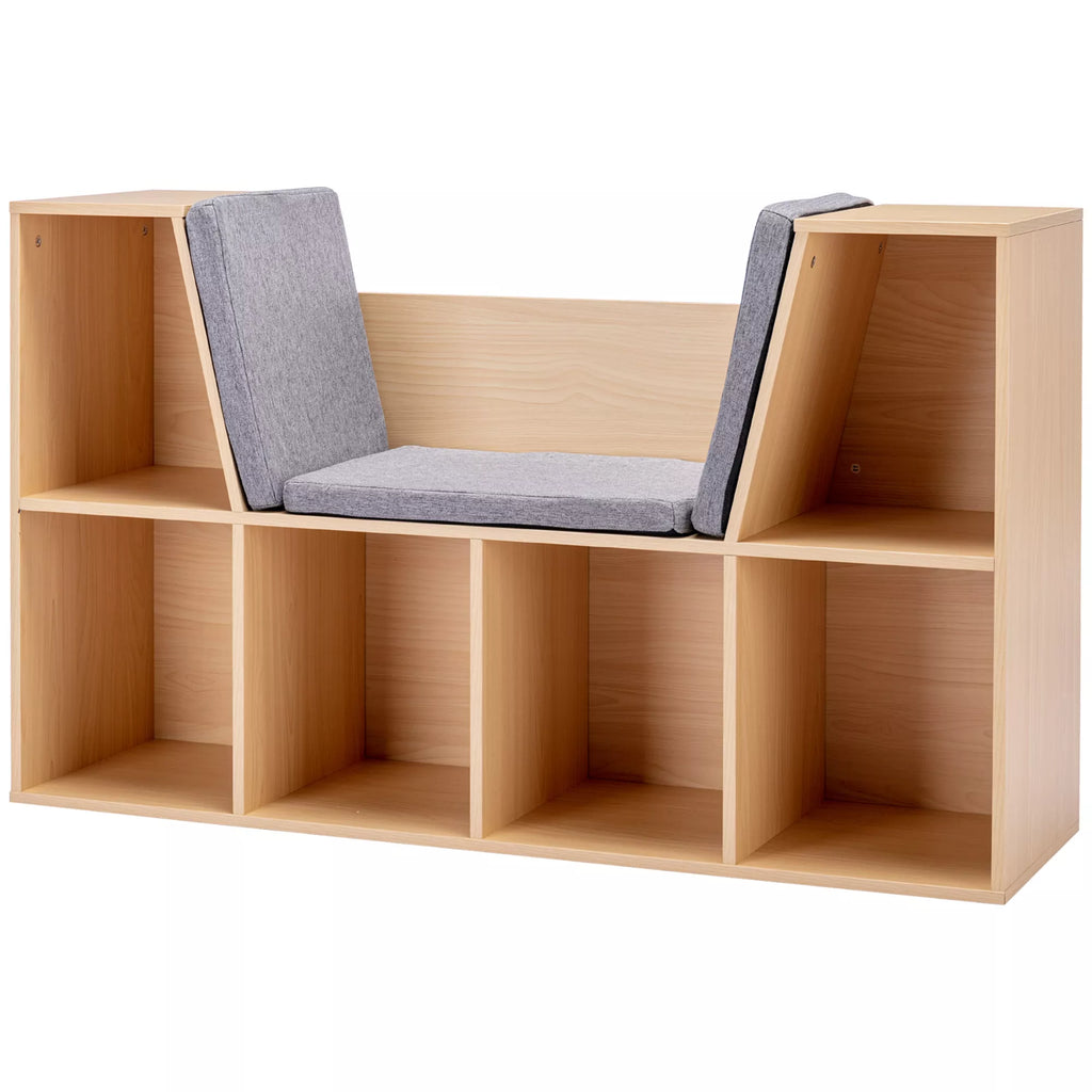 2-in-1 vaikų lentynos lentynos + suoliukas su pagalvėlėmis 103 cm × 30 cm × 62 cm Balta + Pilka