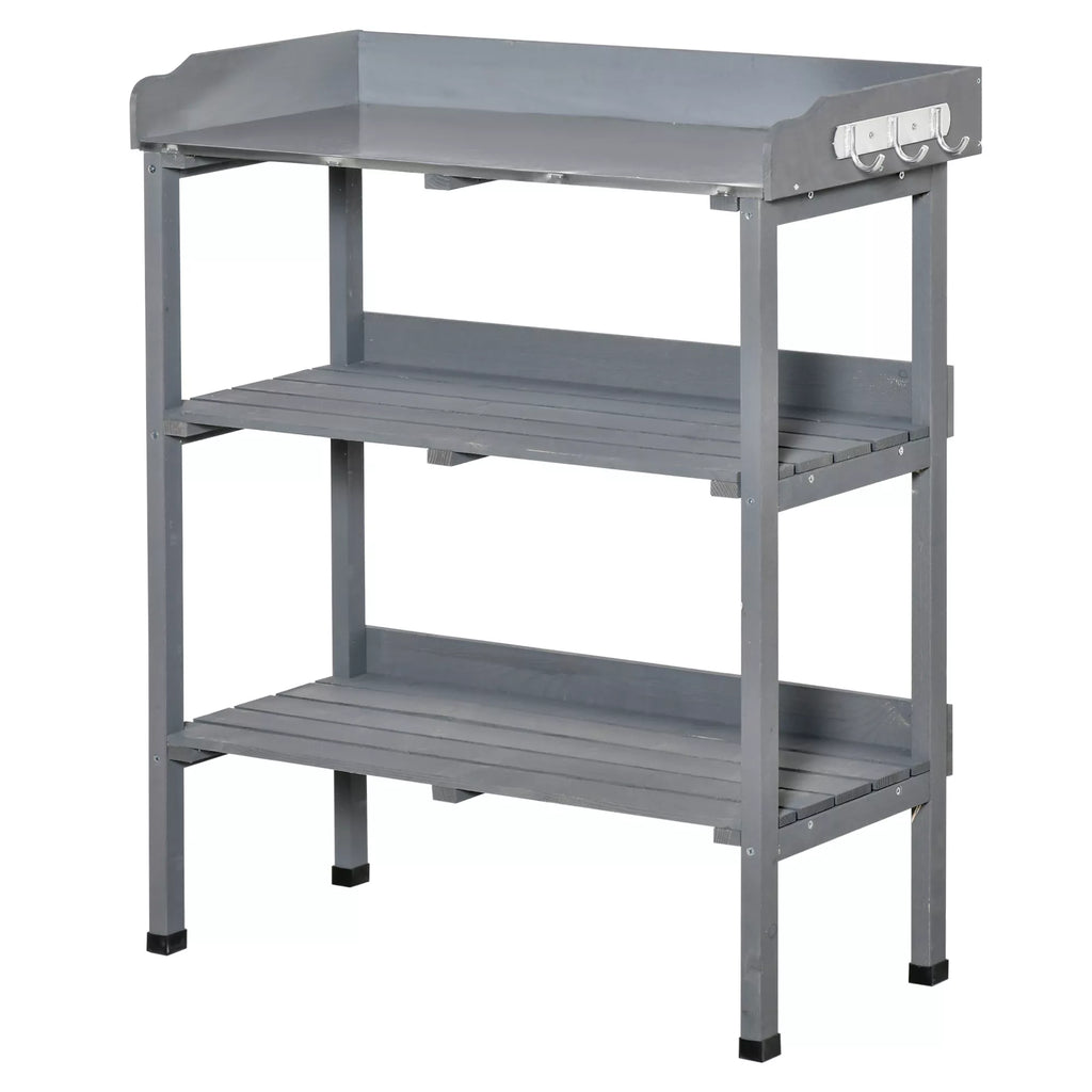 Augalų stalas Sodininkystės stalas Gėlių stalas su metaliniu darbo paviršiumi Sodas Medis Pilkas 76 x 37 x 89 cm