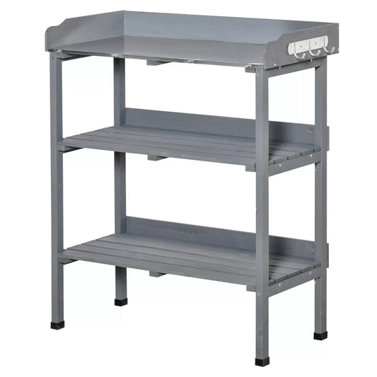 Augalų stalas Sodininkystės stalas Gėlių stalas su metaliniu darbo paviršiumi Sodas Medis Pilkas 76 x 37 x 89 cm