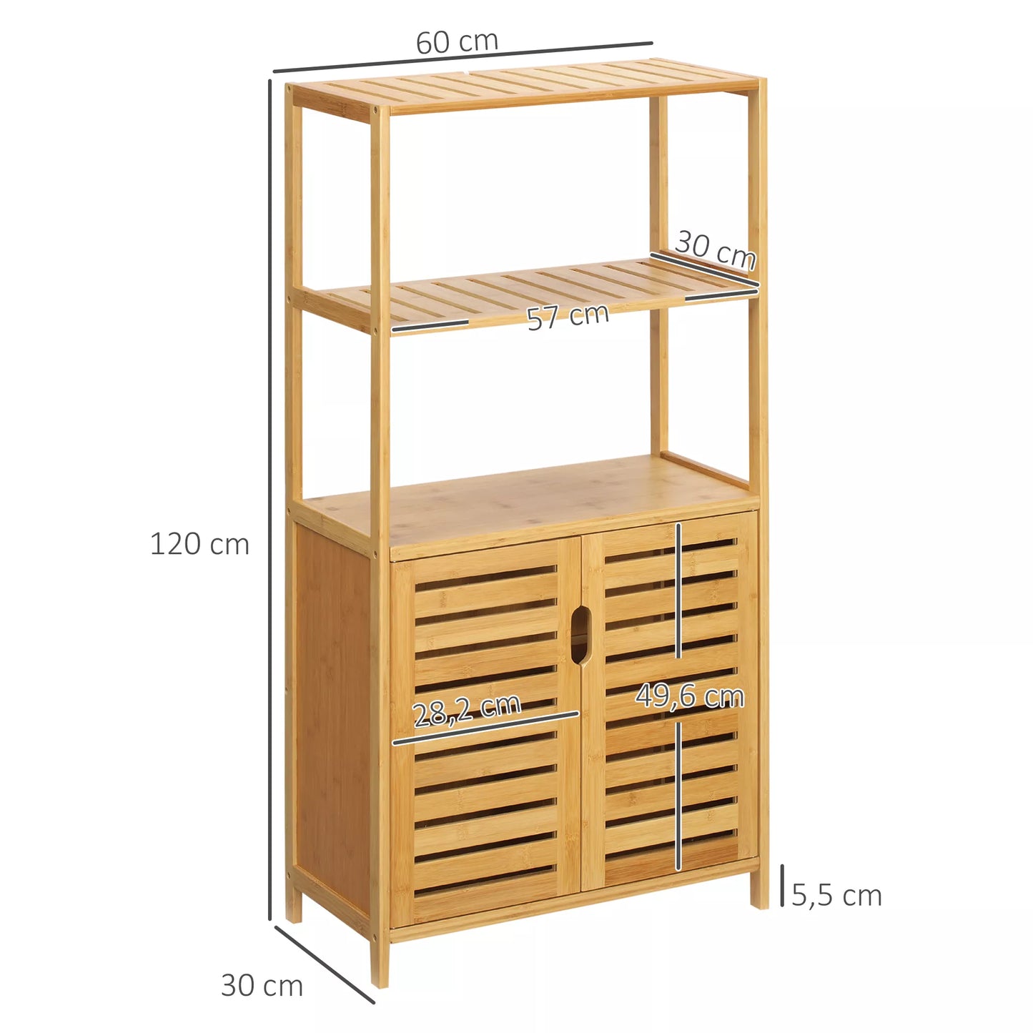 Vonios spintelė, vonios komoda su lamelinėmis durimis, vonios lentyna, bambuko mediena, natūrali mediena