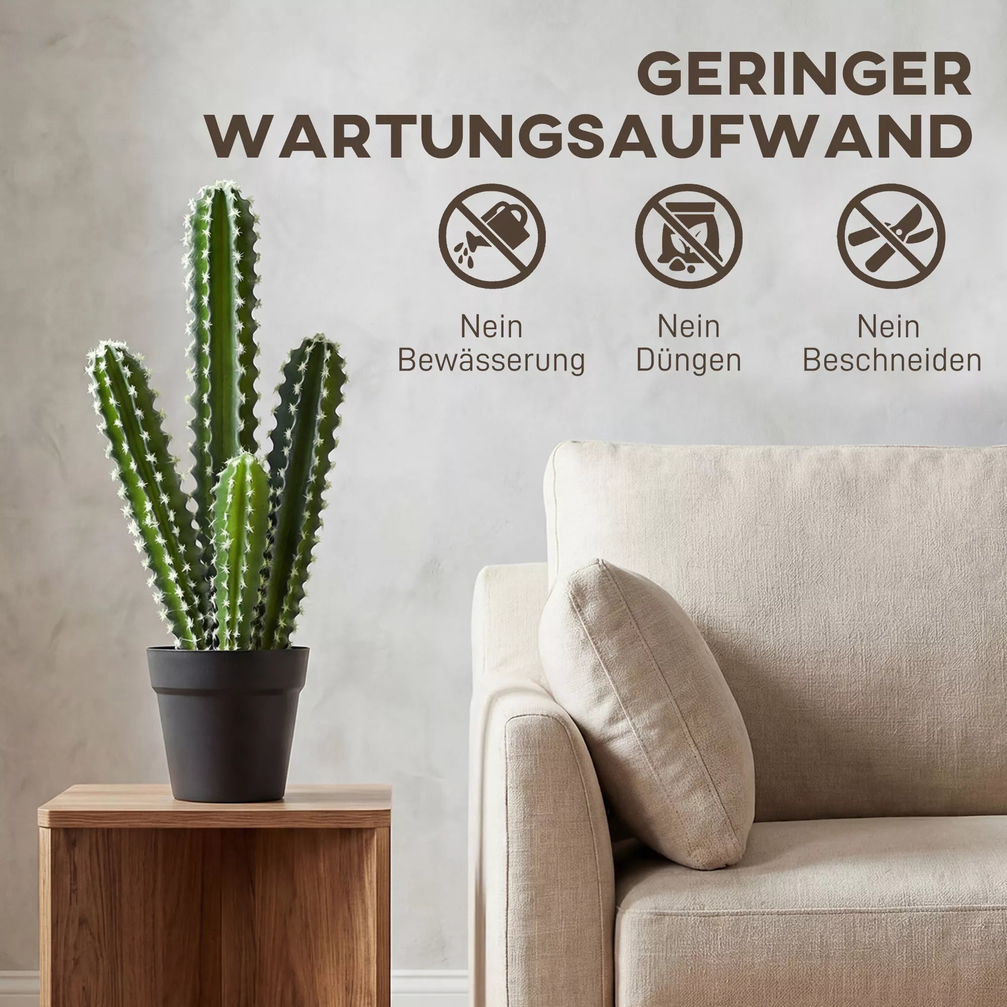 Dirbtinis kaktusas, dekoratyvinis augalas su vazonu, plastikas ir plienas, 53 cm, žalia