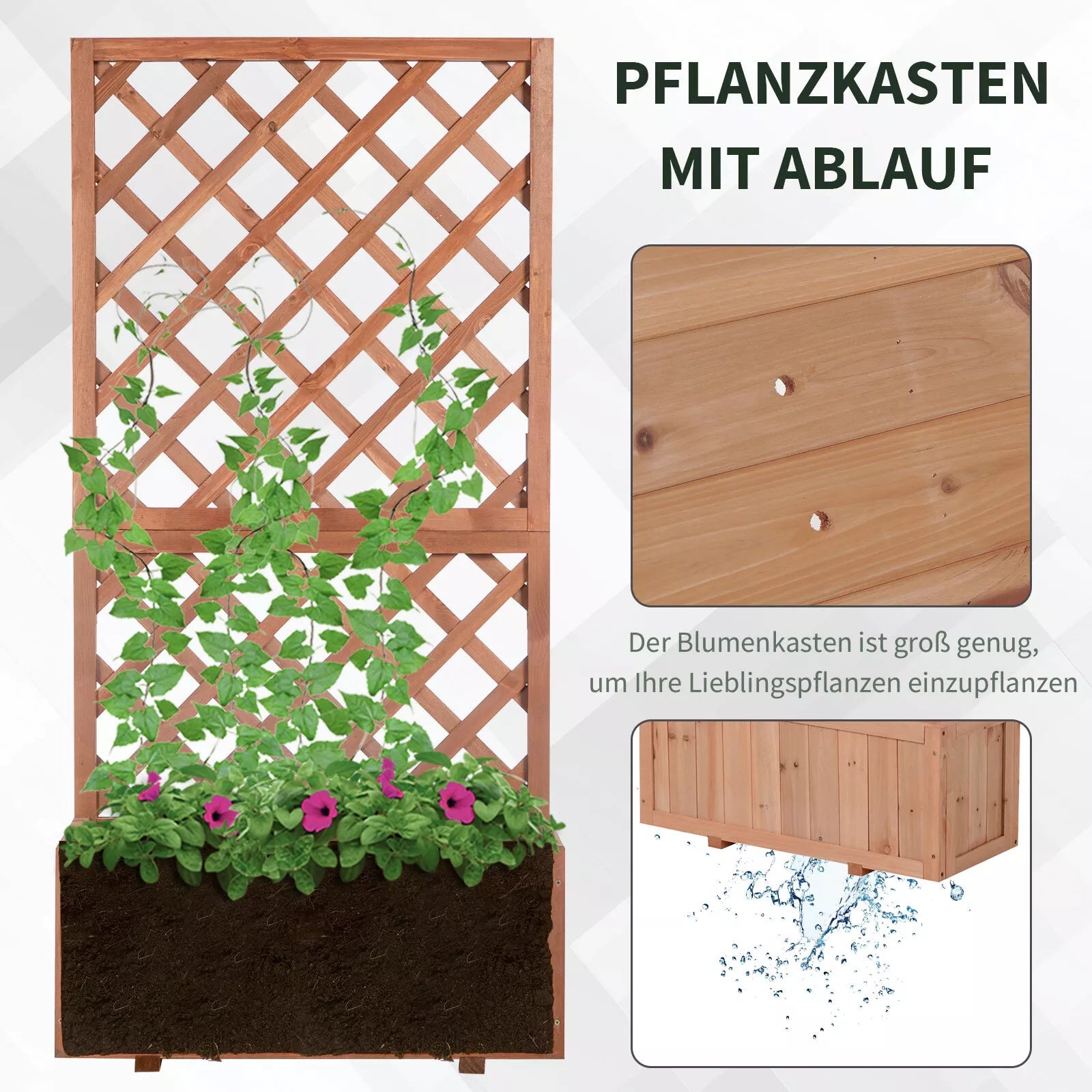 Aukštas gėlių dėžė su grotelėmis, grotelės gėlių vazonai, mediniai gėlių dėžės, 72,5x31,5x149,5 cm, skirtos sodui, balkonui, terasai, gėlių vazonai vijoklinėms gėlėms, gėlėms, oranžinės spalvos