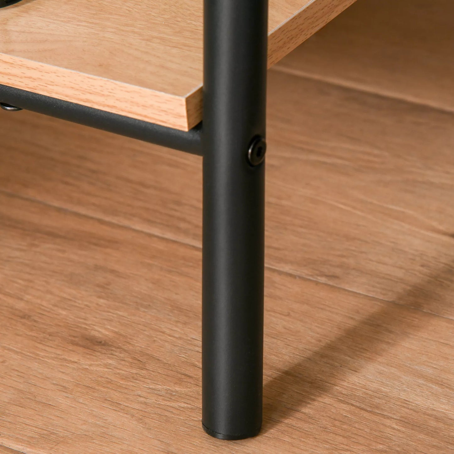 Drabužių kabykla su batų lentyna, metalas + mediena, juoda + natūrali, 64 x 42,5 x 149 cm