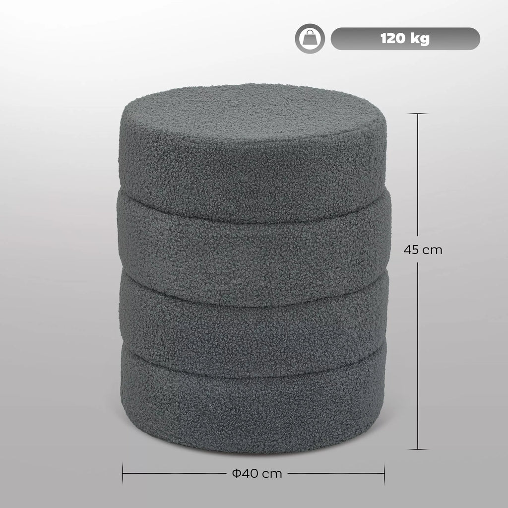 Apvalus pufas su Teddy audiniu, iki 120 kg, 40x40x45 cm, tamsiai pilkas