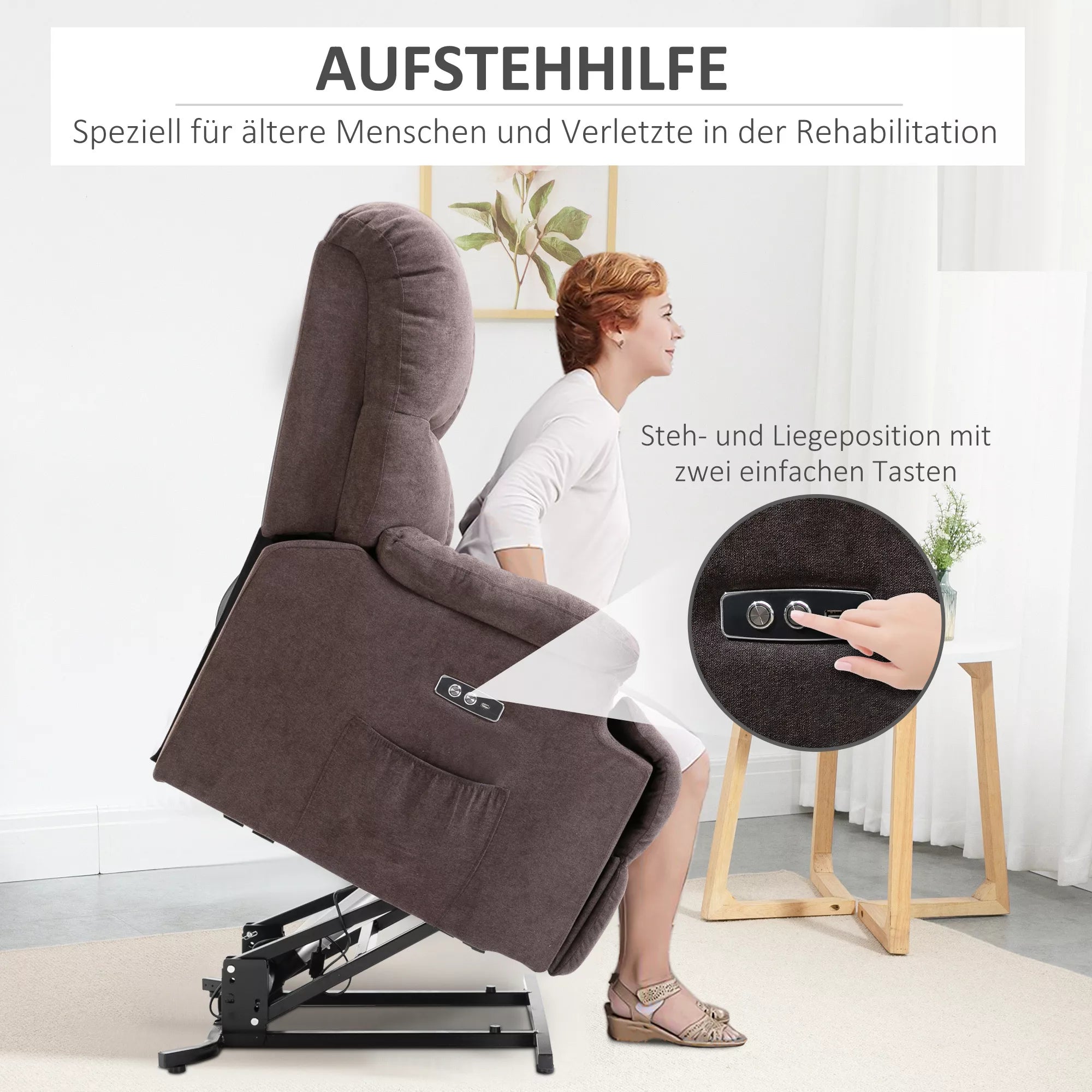 Atlošiamas pakeliamas krėslas, reguliuojamas, su USB jungtimi, šonine kišene, kojų atrama, putplasčio užpildu, rudas