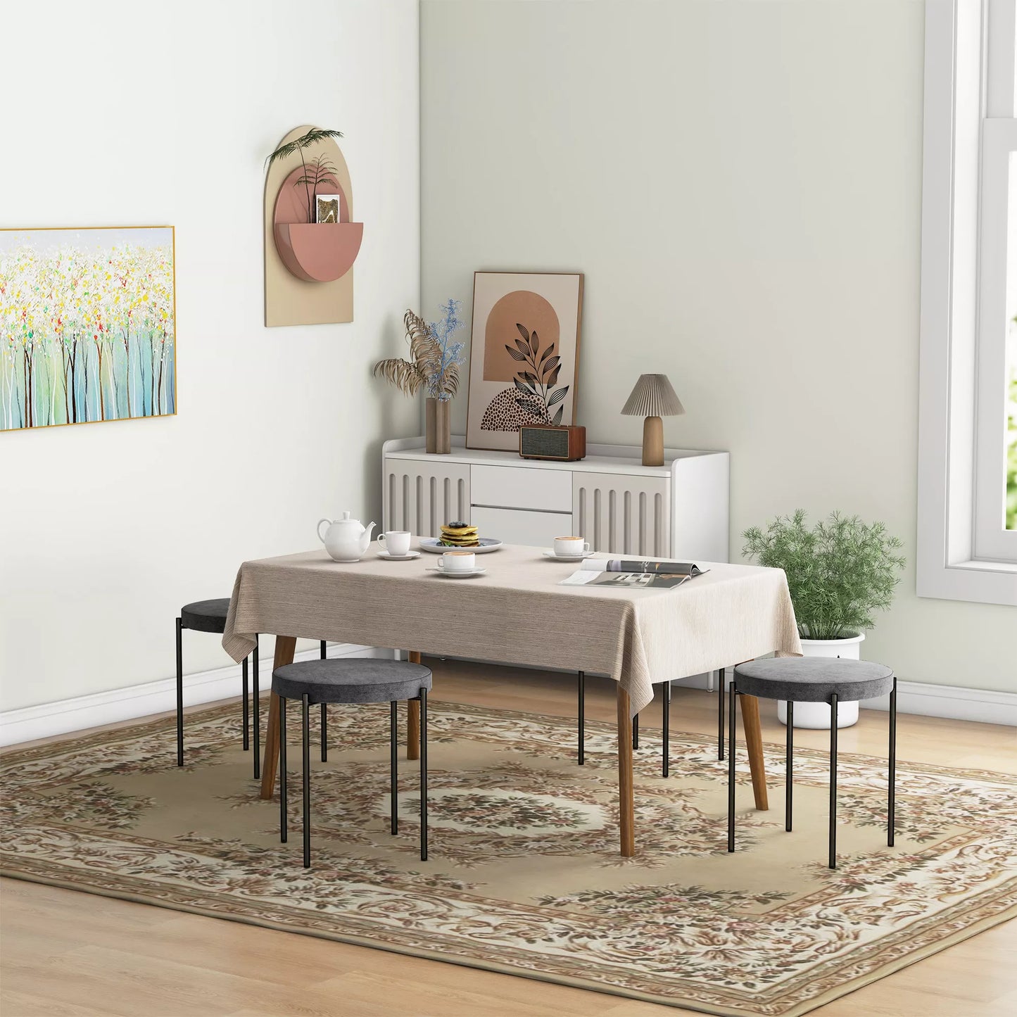 Virtuvinės taburetės 4 vnt. komplektas, sukraunamos, aksomo išvaizda, iki 100kg, plieninis rėmas, 41,5 x 41,5 x 46 cm, tamsiai pilka