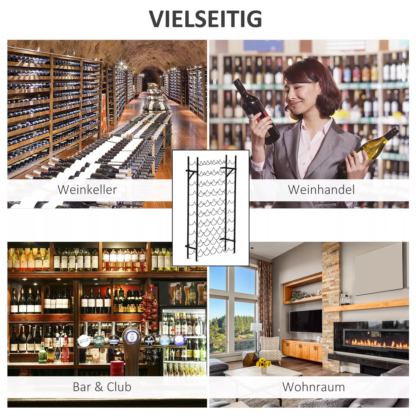 Vyno stovas, butelių lentyna, 60 butelių, metalinis, juodas, tvirtinamas prie sienos