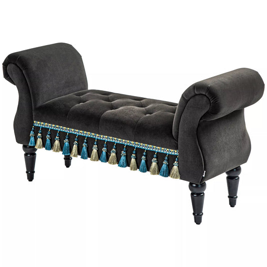 Minkštasuolis, sėdimasis suolas, vintažinis dizainas, iki 150 kg, 117x40x58 cm, tamsiai pilkas