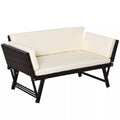 Polyrattan sodo sofa 2 vietų sodo baldai poilsio sofa sodo suolas sodo gultas sulankstomas porankiai plienas rudos spalvos 129 x 63 x 67 cm