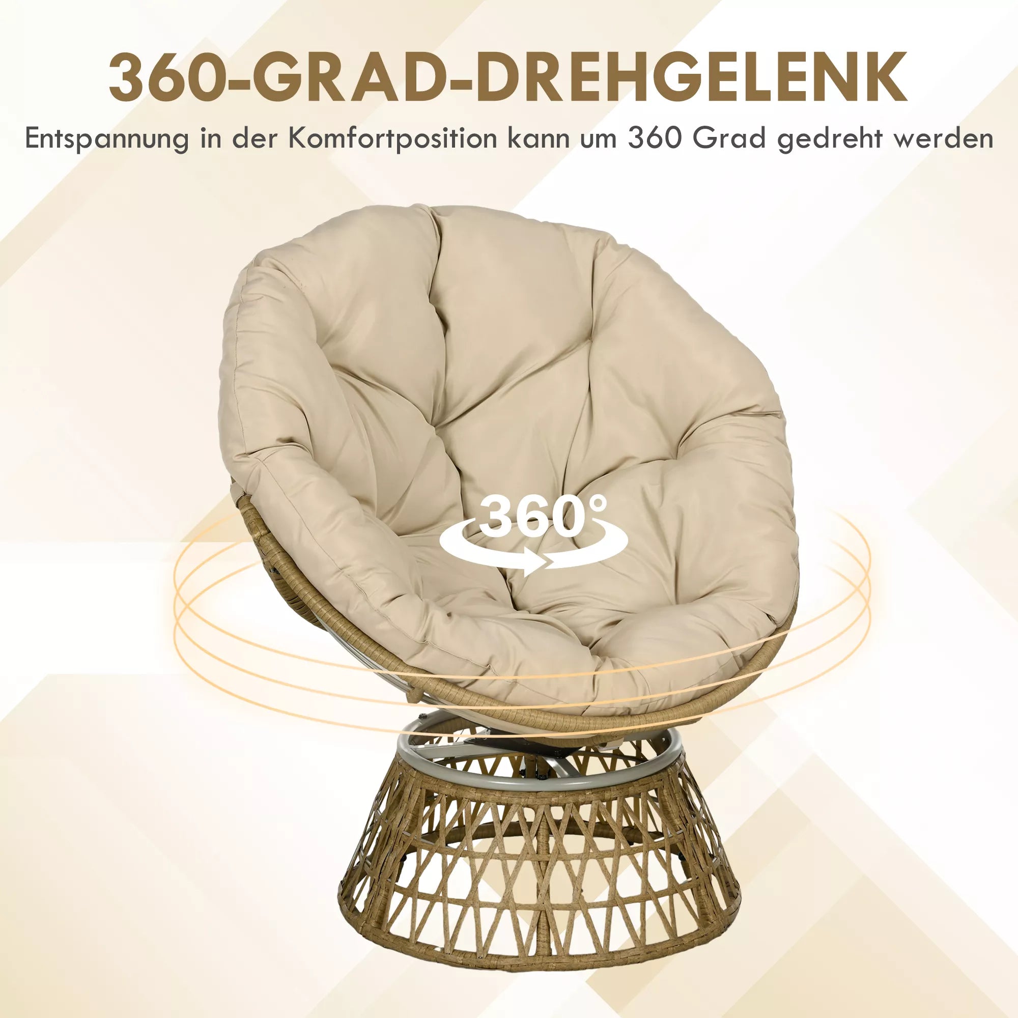 Krepšinio kėdė Rotango kėdė Lauko kėdė, boho stiliaus, atspari oro sąlygoms, 85 cm x 70 cm x 82 cm, kreminė + natūrali
