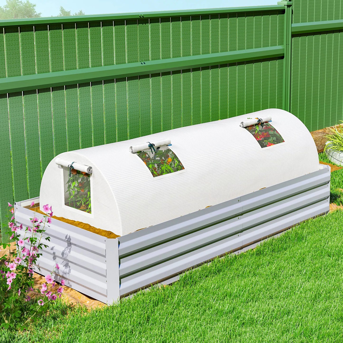 Plėvelės šiltnamis, mini tunelinis šiltnamis su tinkliniu langu, atsparus UV spinduliams, plastikinė plėvelė, 200 x 80 x 45 cm, baltas