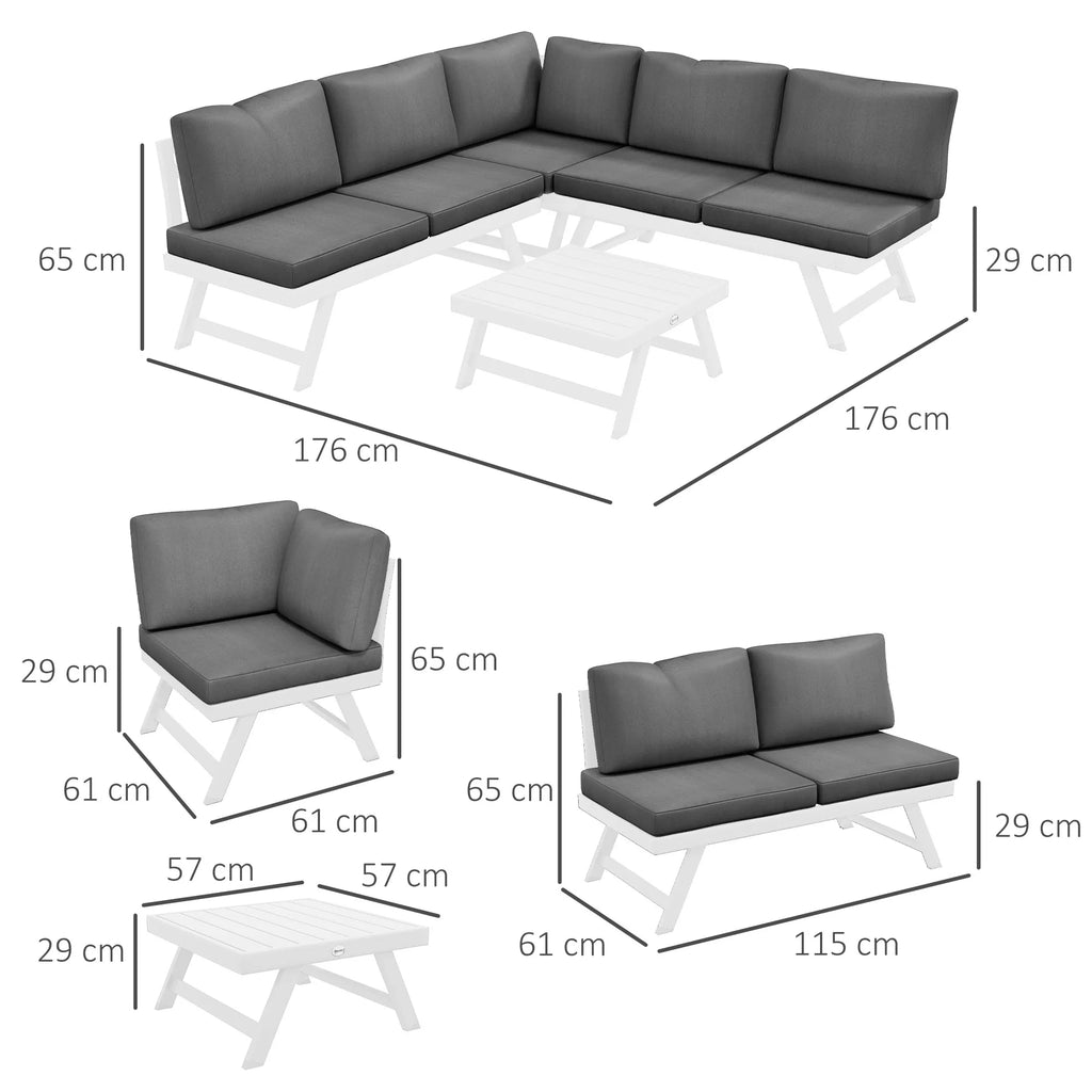 4 dalių sodo baldų komplektas Poilsio baldų komplektas, 4 dalys, 115 cm x 61 cm x 65 cm, pilkos + baltos spalvos