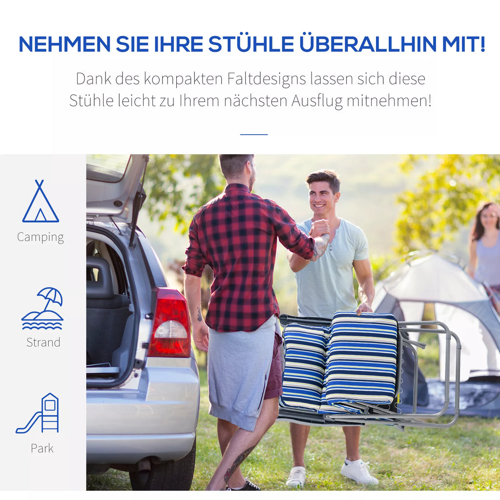 2 vnt. gultų rinkinys su pagalvėlėmis, sulankstomas saulės gultas, 5 pakopų reguliuojamas atlošas, sodo gultas, sodo baldų rinkinys, plienas, poliesteris, mėlynas, 60 x 75 x 65–102 cm