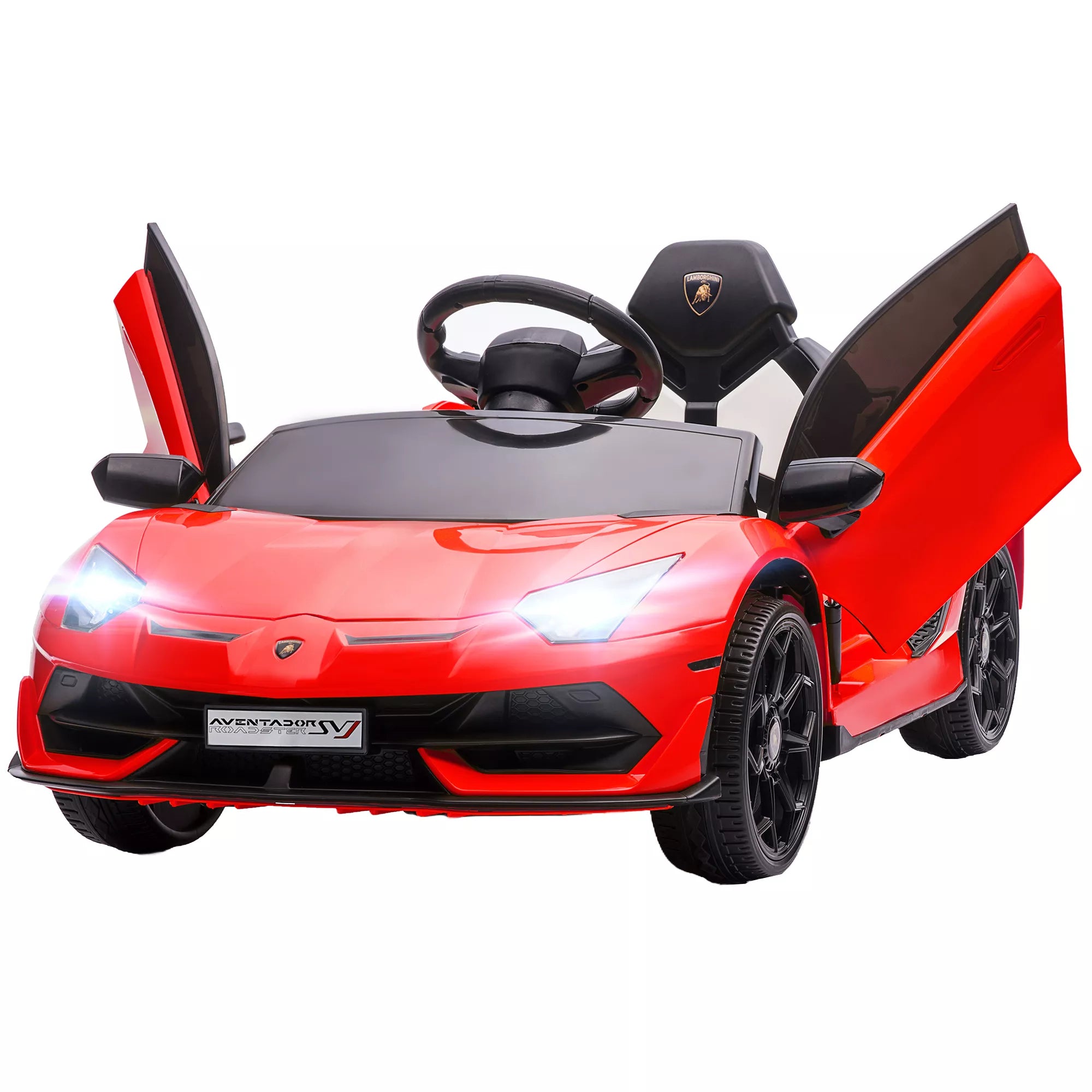 Elektrinis vaikų automobilis, licencijuotas „Lamborghini Aventador“, sparninės durys, muzika, signalas, skirtas 3–5 metų vaikams, raudonas