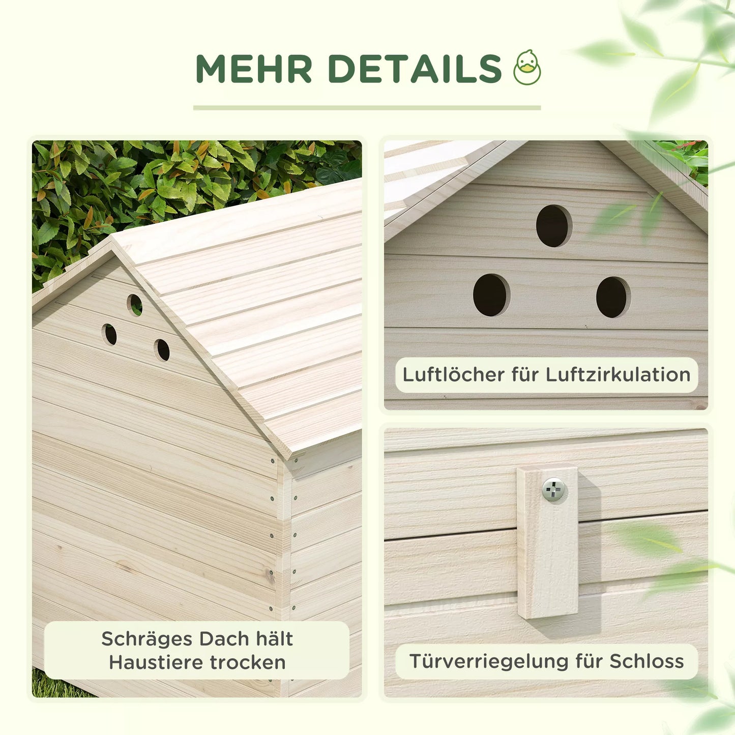 Ančių namelis su atverčiamu stogu, paukštidė su paaukštinta grindimi ir rampe, eglės mediena, 100 x 82,5 x 91 cm