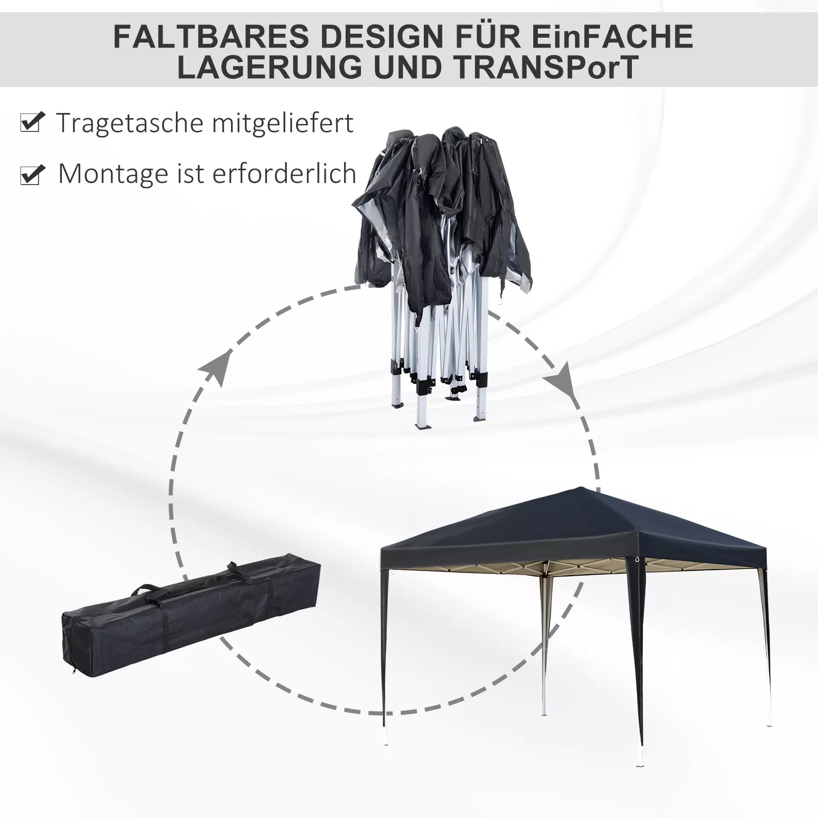 Paviljonas, 2,95 x 2,95 m Pop-Up sulankstomas paviljonas, sodo paviljonas, vakarėlių palapinė, UV apsauga, plienas + Oxford audinys, juodas