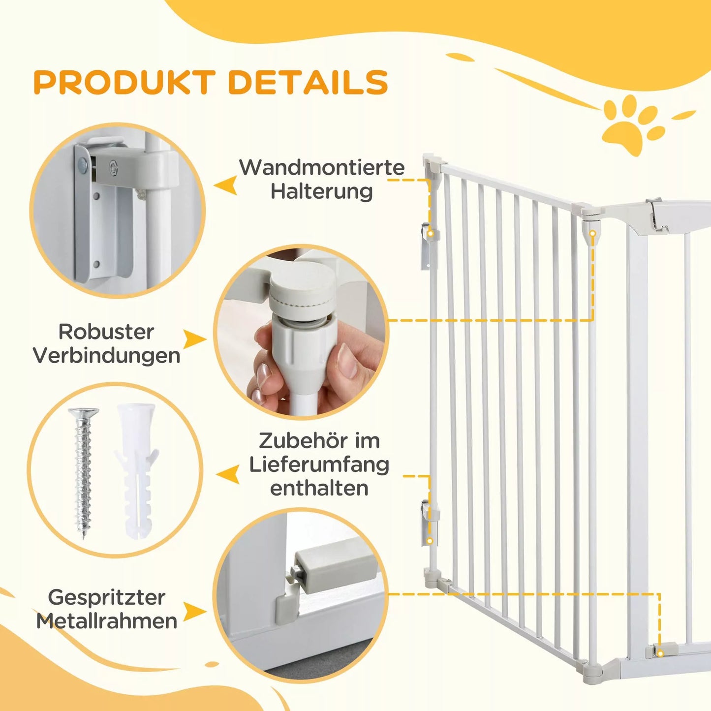 Apsauginė tvorelė šunims Laisvai stovinti apsauginė tvorelė 180 x 74,5 cm Apsauginė tvorelė šunims Sulankstoma durų apsauginė tvorelė Laiptų apsauginė tvorelė Apsauginė tvorelė šunims laiptams, durims, virtuvei, koridoriui, 3 panelės, balta