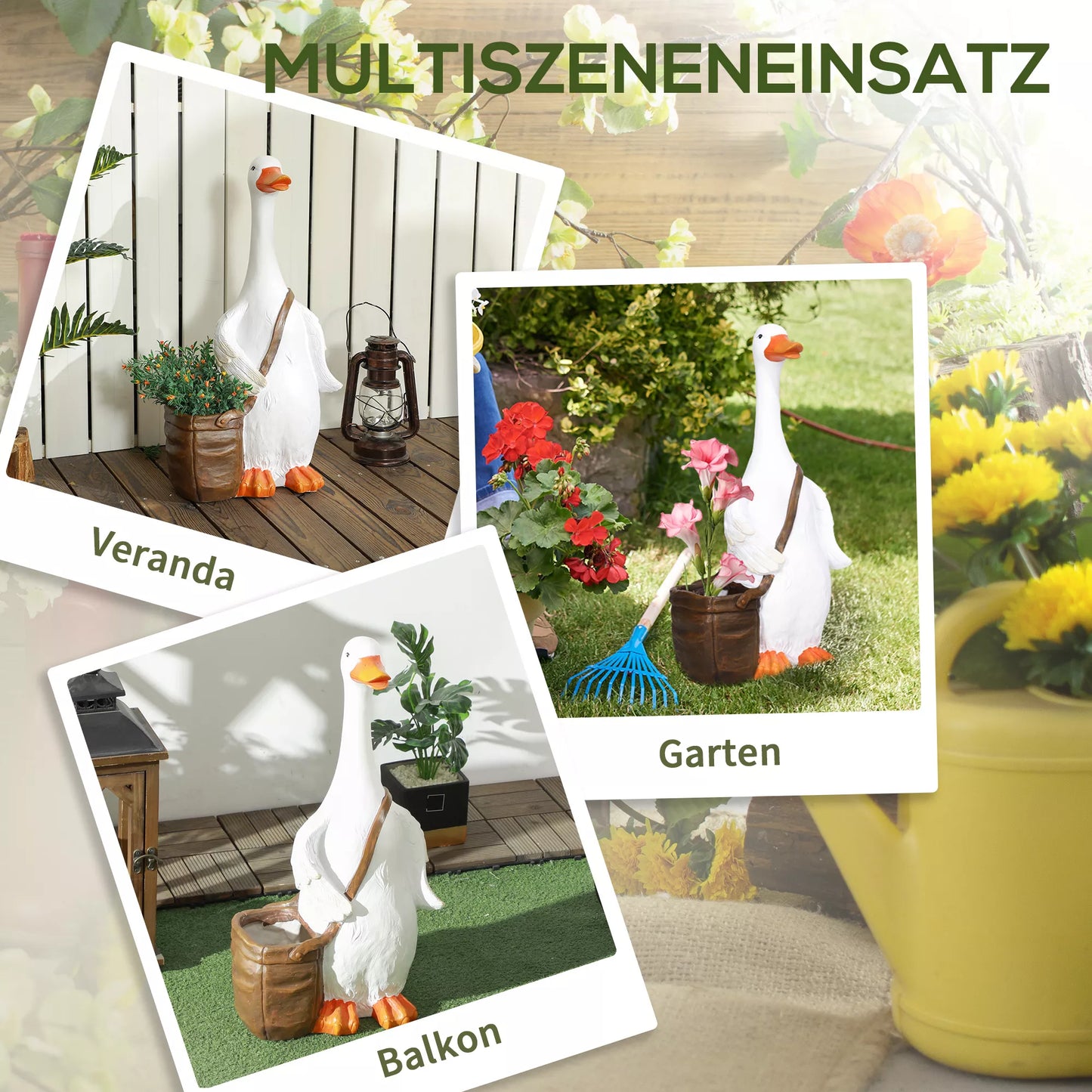 Gėlių vazonas, gulbė su rankine, atsparus oro sąlygoms, 32 x 18 x 60 cm, balta, ruda