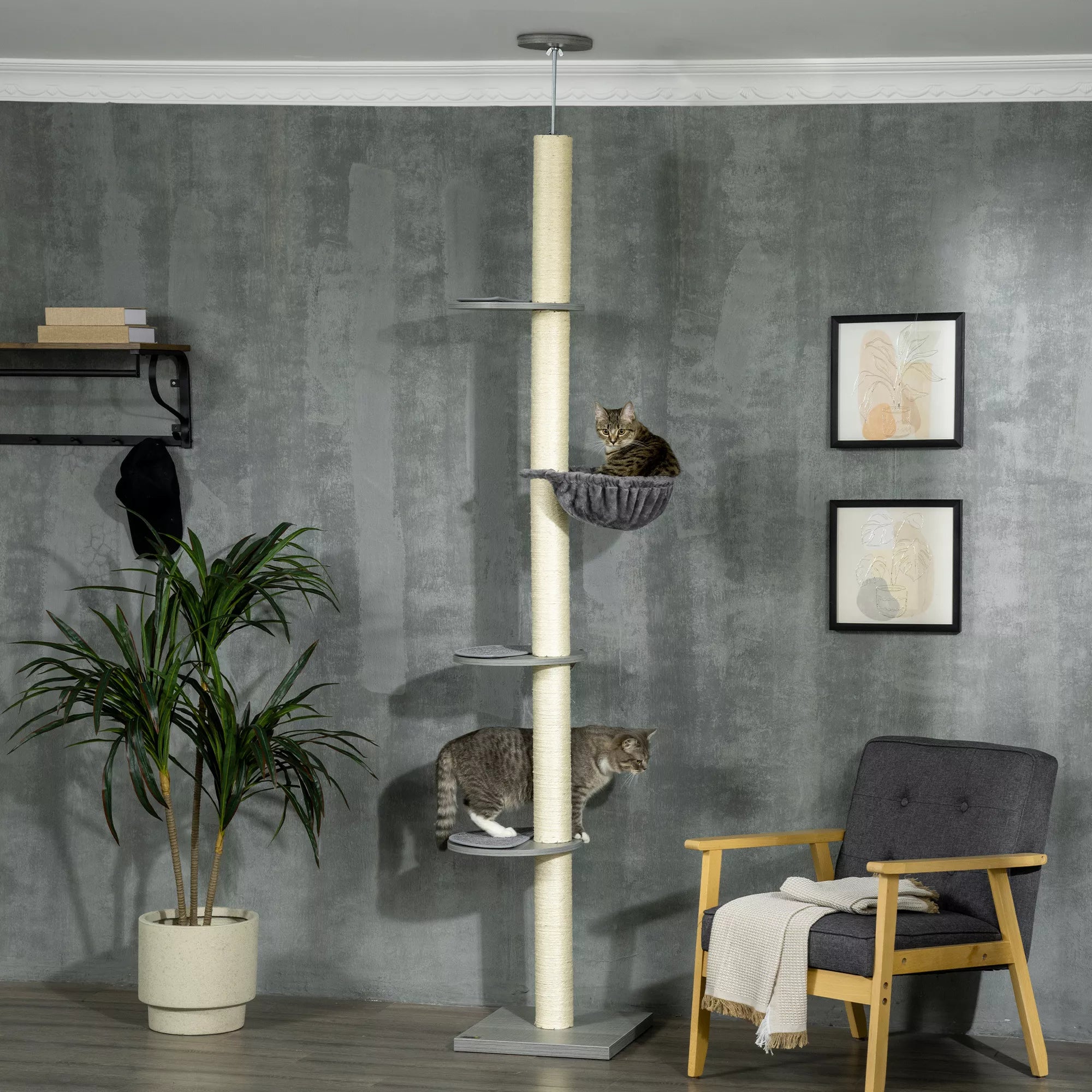 Kratas su hamaku, įskaitant lubų įtempiklį, lubų aukštis 40 cm x 40 m x 250 cm, pilkos + kreminės spalvos