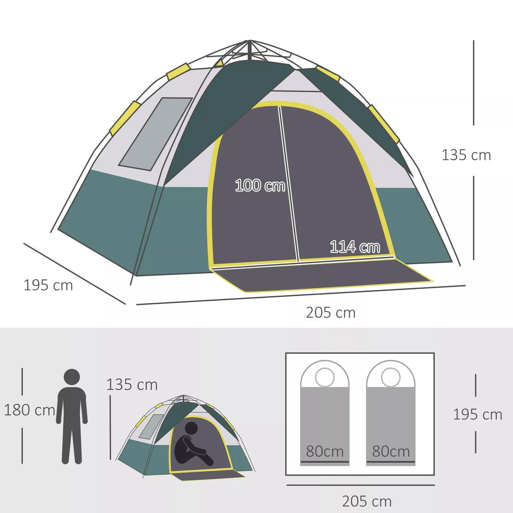 Kempingo palapinė 3 asmenims Pop-up kupolinė palapinė su langu, pakavimo maišeliu, kabliais, grindų danga, šeimos palapinė su 1000 mm vandens stulpu Palapinė kempingui, kelionėms, žygiai, sodui