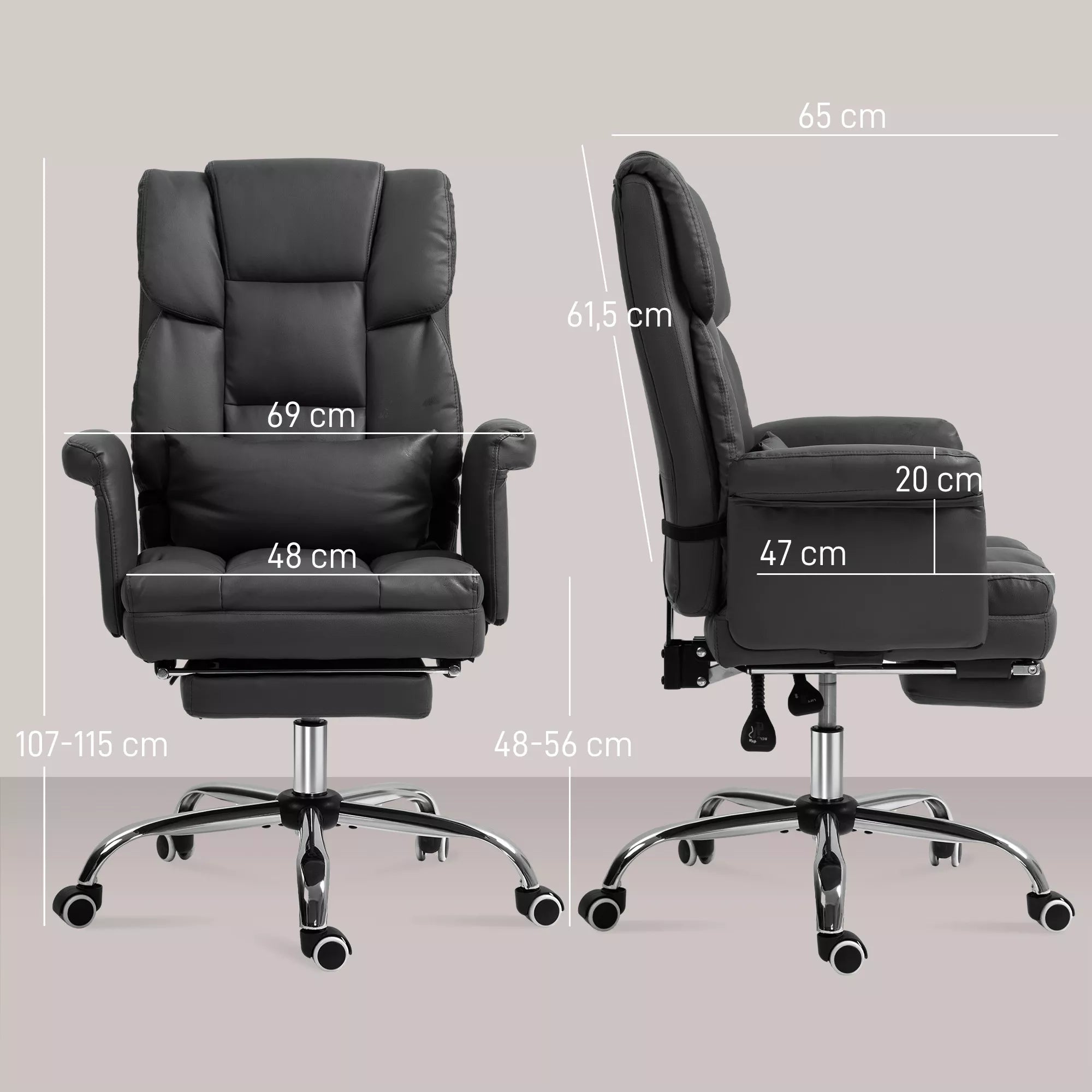 Ergonomiška biuro kėdė, reguliuojamas aukštis 48–56 cm, atlenkiamas atlošas, kojų atrama, juoda