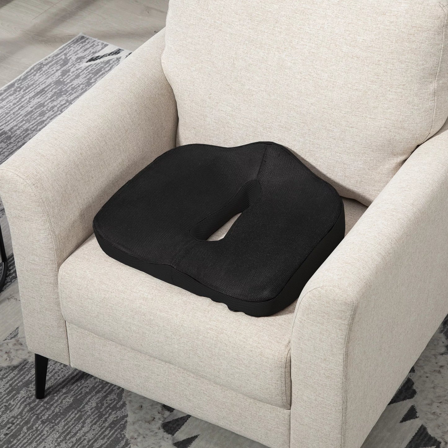 Ergonomiška sėdimoji pagalvėlė, kvėpuojantis užvalkalas, neslystanti, 44x39x13 cm, juoda