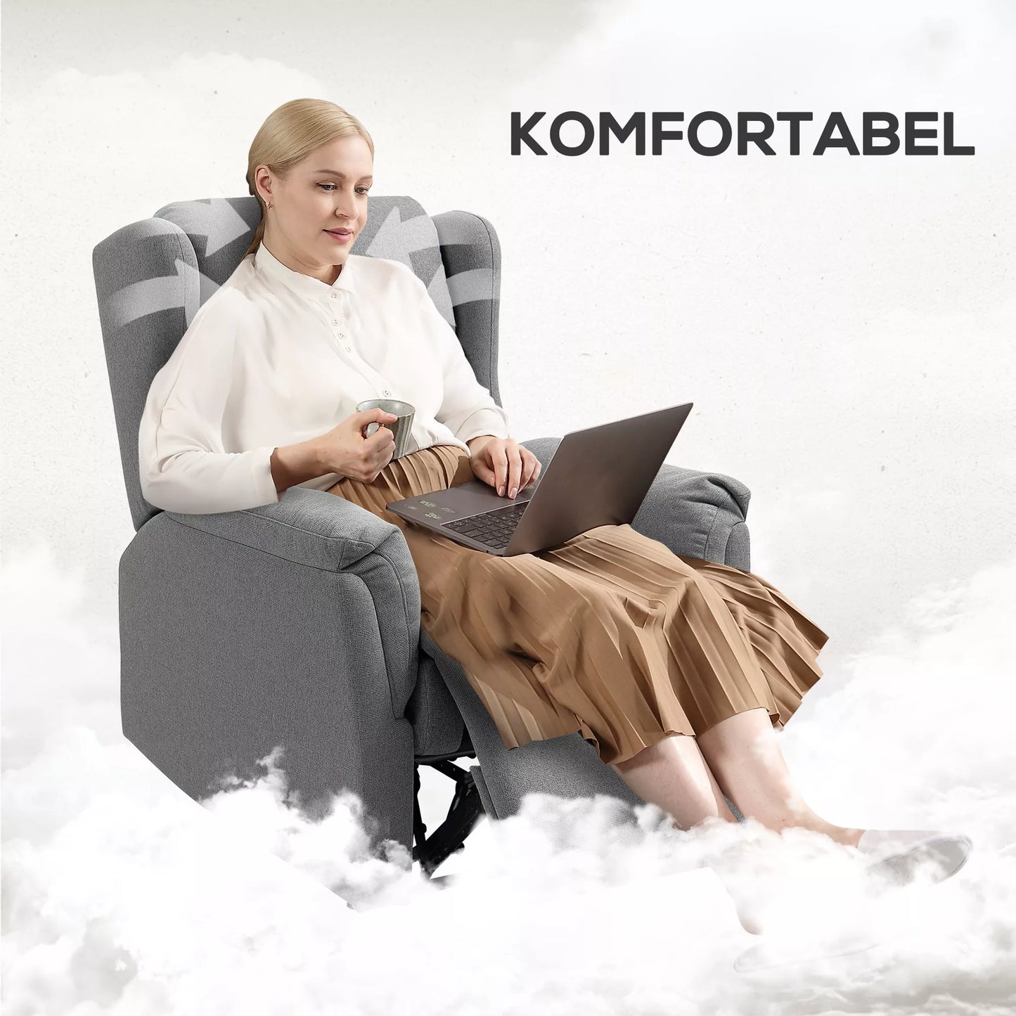 HOMCOM Relaksacinis krėslas, Reguliuojamas minkštas krėslas su kojų atrama, 160° atlošiamas, lininio audinio išvaizda, greitas surinkimas, tamsiai pilkas