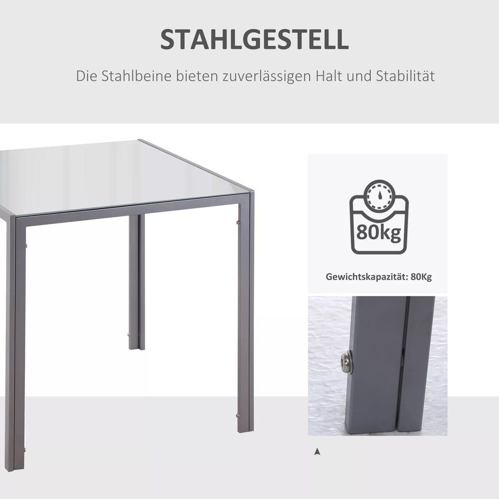 Valgomojo stalas, virtuvės stalas, stiklinis stalas, kvadratinis stalas, stiklo plokštė, kompaktiškas dizainas, pilkas