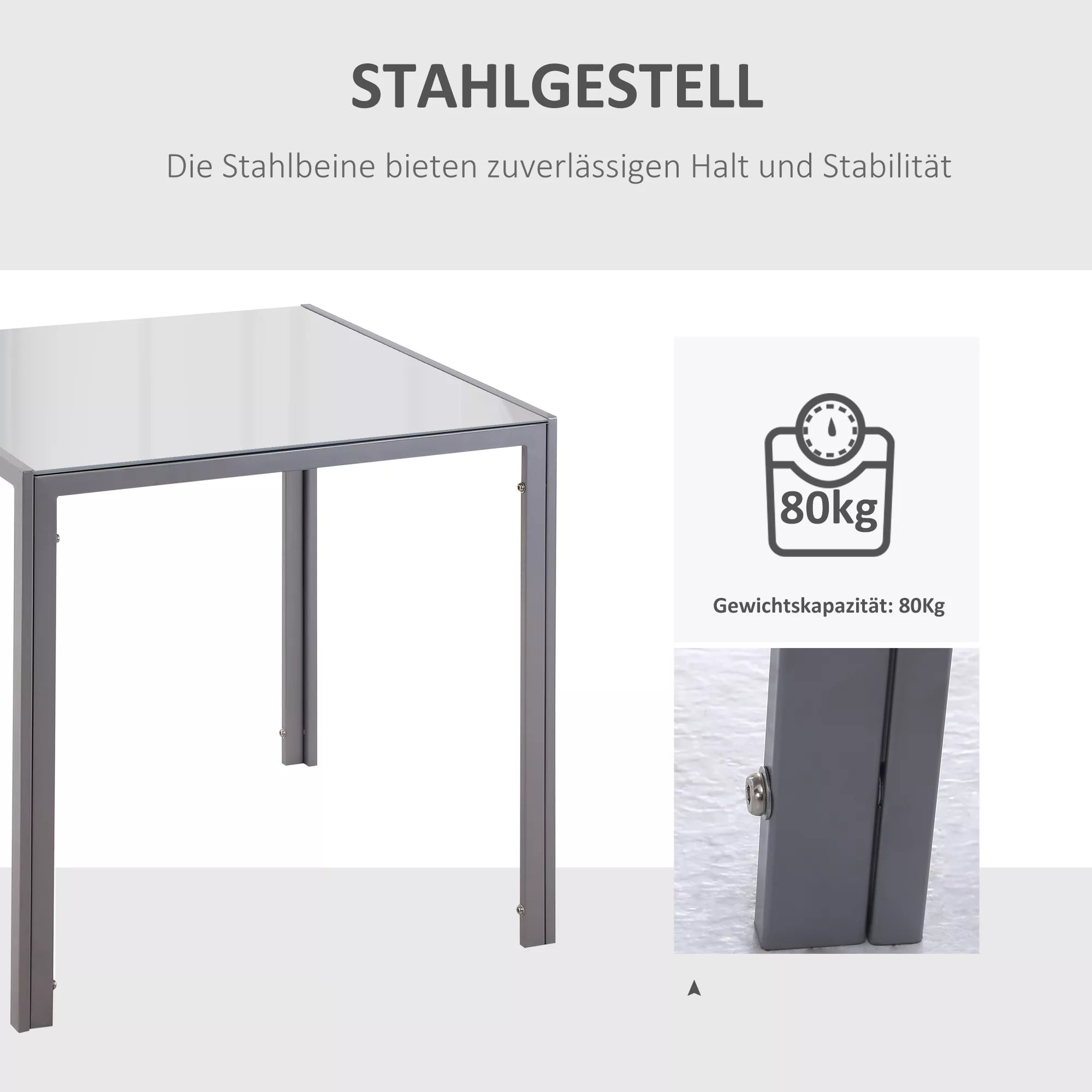 Valgomojo stalas, virtuvės stalas, stiklinis stalas, kvadratinis stalas, stiklo plokštė, kompaktiškas dizainas, pilkas