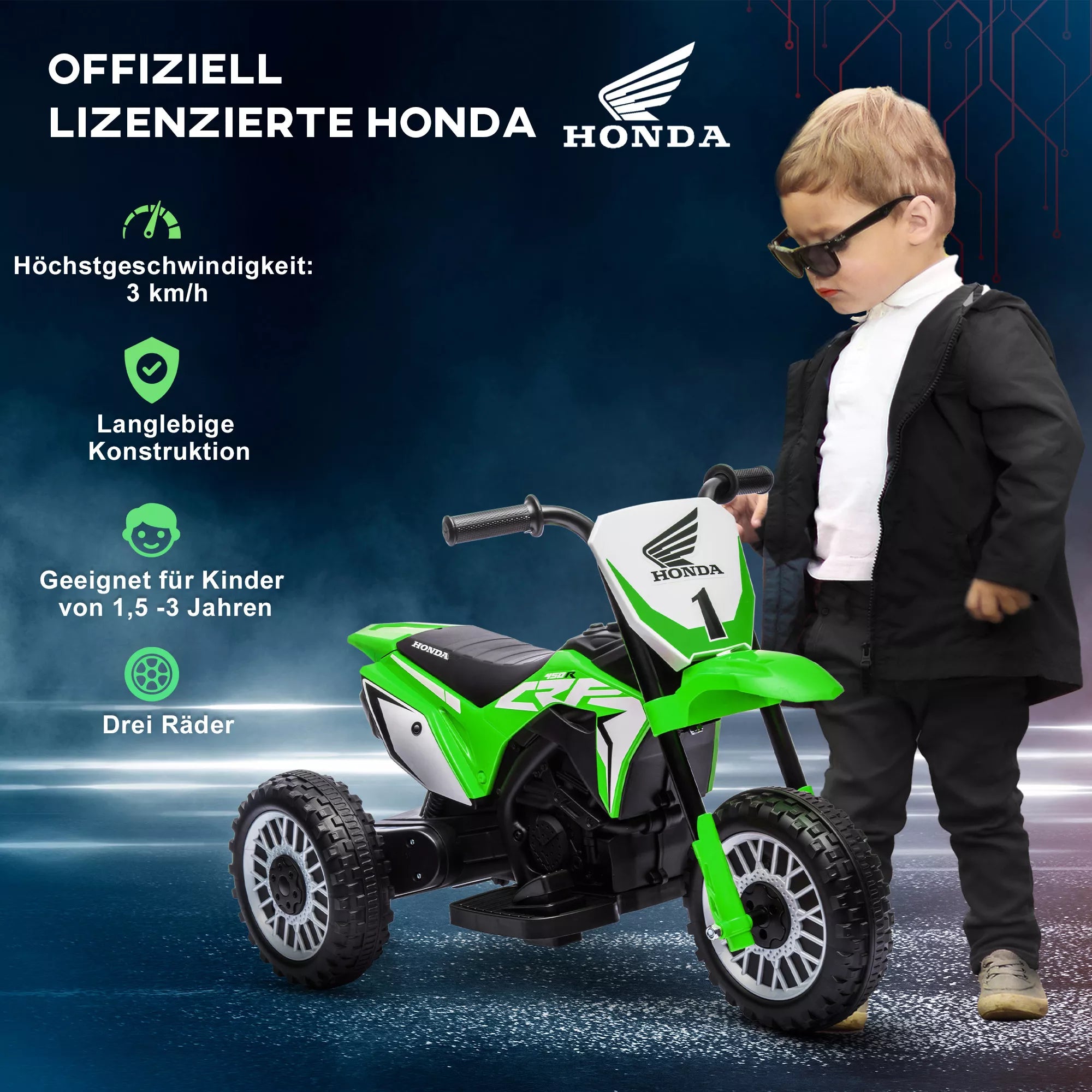 Elektrinis motociklas Honda CRF450RL 18–36 mėn. vaikams, žalias