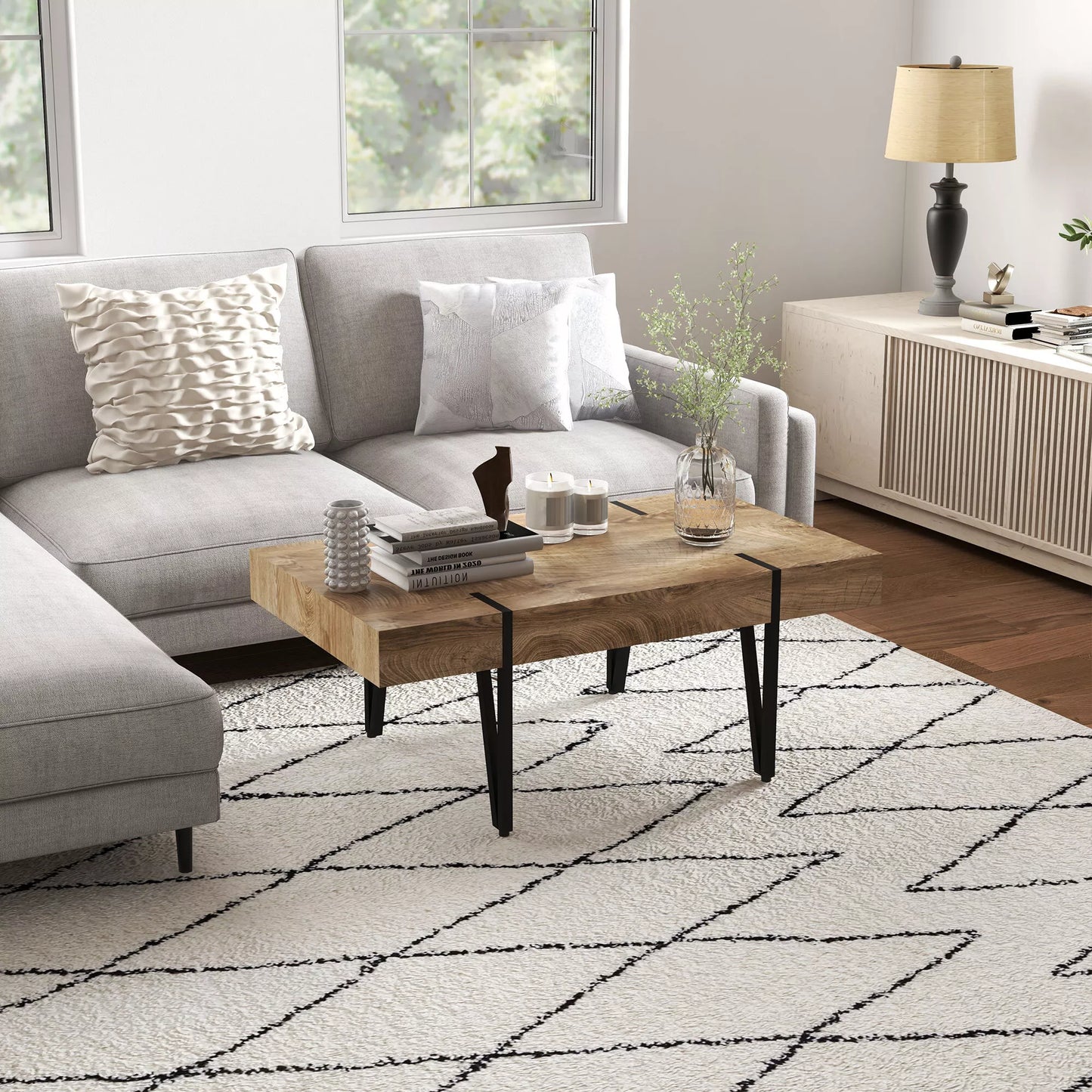 Kavos staliukas pramoninio dizaino 105 cm x 60 cm x 42 cm Juoda + Ruda