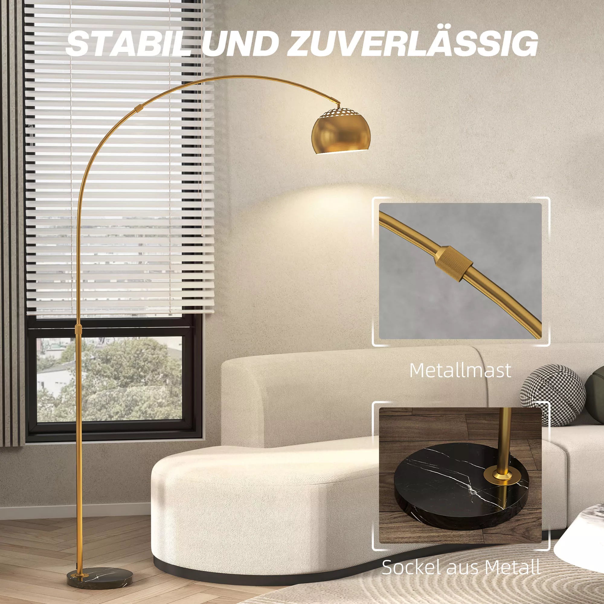 Stovas, lenkto dizaino su marmuro pagrindu, 167 cm, juodas + auksinis