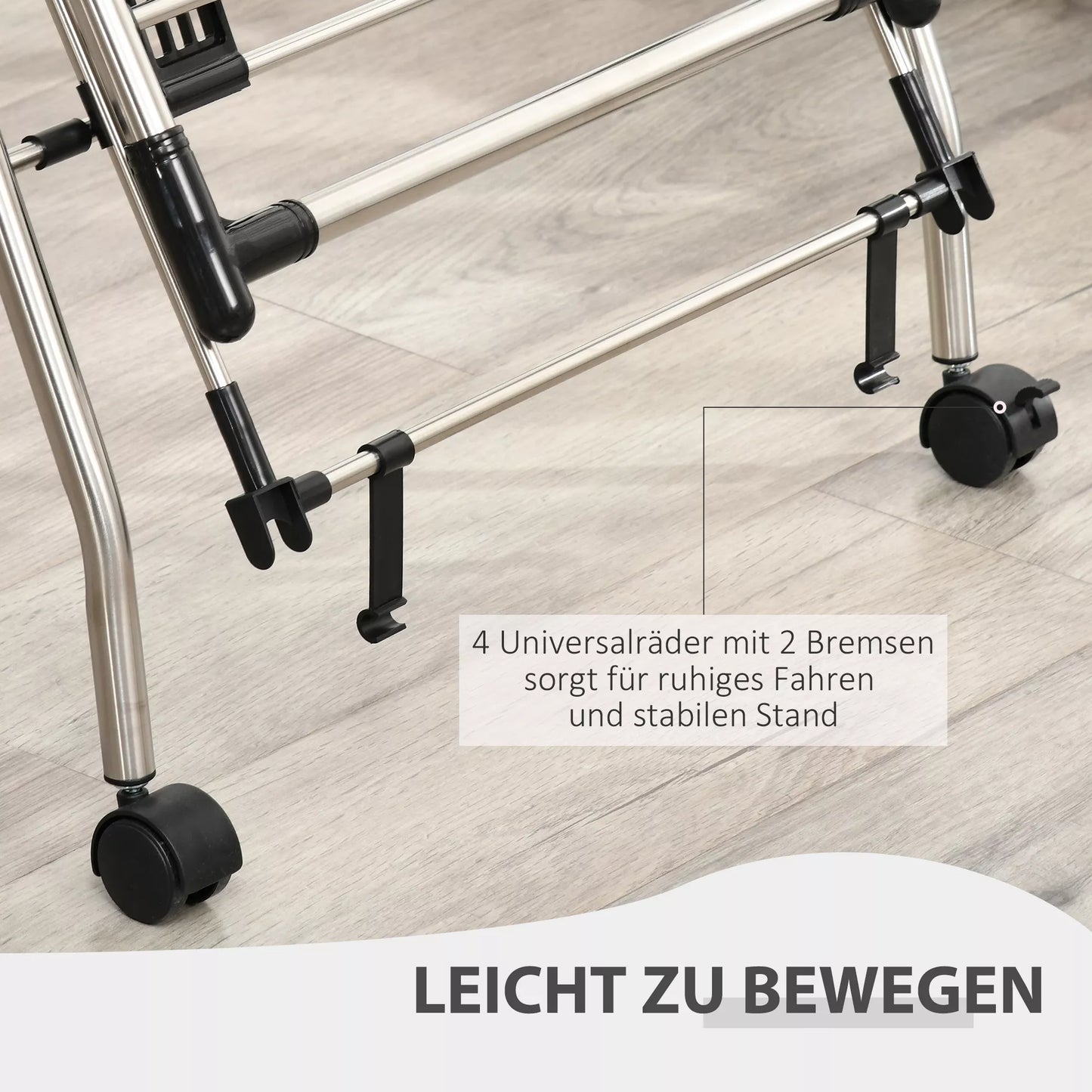 HOMCOM Drabužių džiovykla 1,385 m džiovinimo ilgio, nešiojama stovimoji džiovykla su teleskopinėmis atramomis, ratukais ir stabdžiais, skalbinių džiovintuvas sparneliais, vidui ir laukui, sidabrinė+juoda