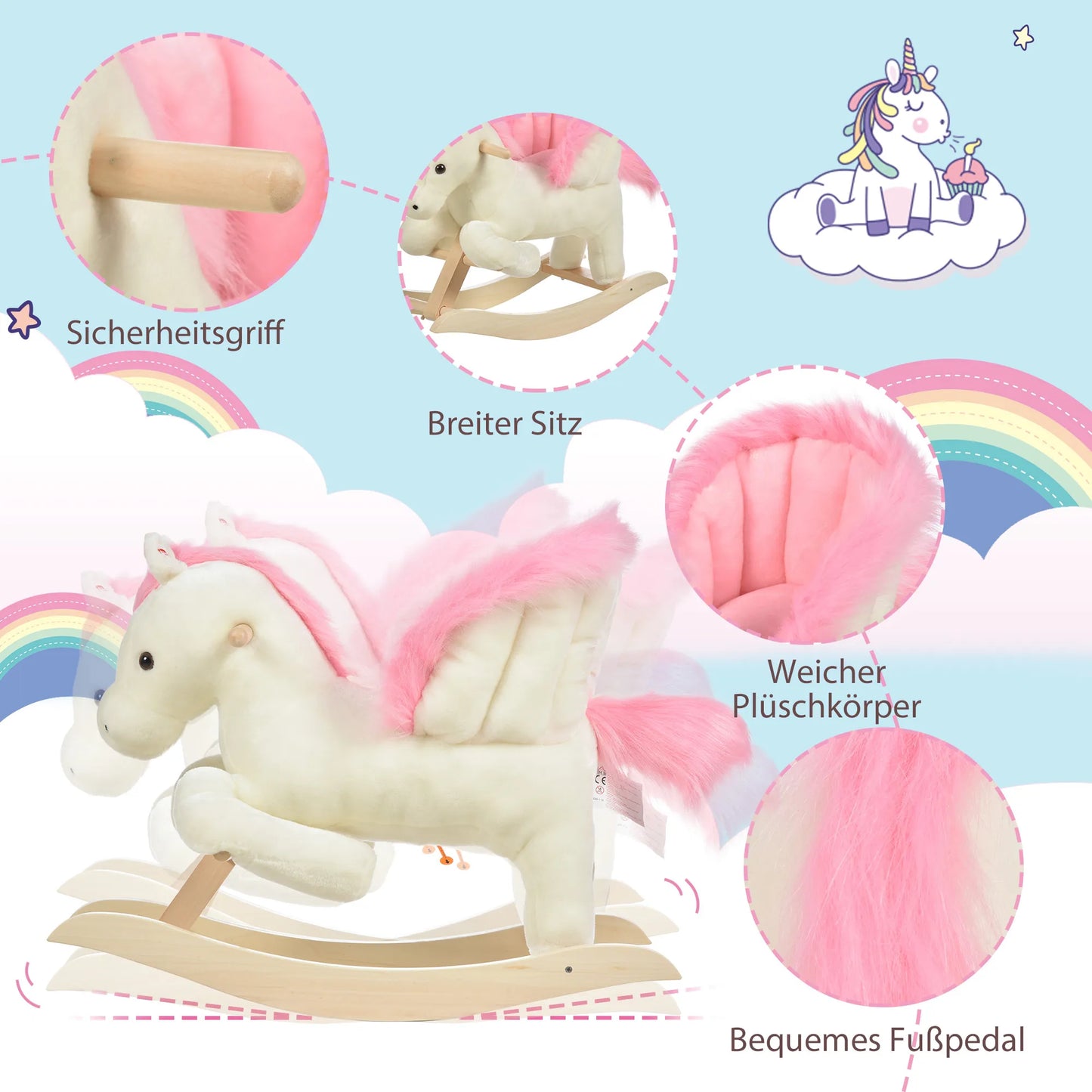 Sūpynės arkliukas Sūpynės su garso efektu, rankenėlėmis, pliušinis kūdikių sūpynės žaislas Sūpynės sėdynė mažiesiems 1,5–3 mėnesių amžiaus vaikams