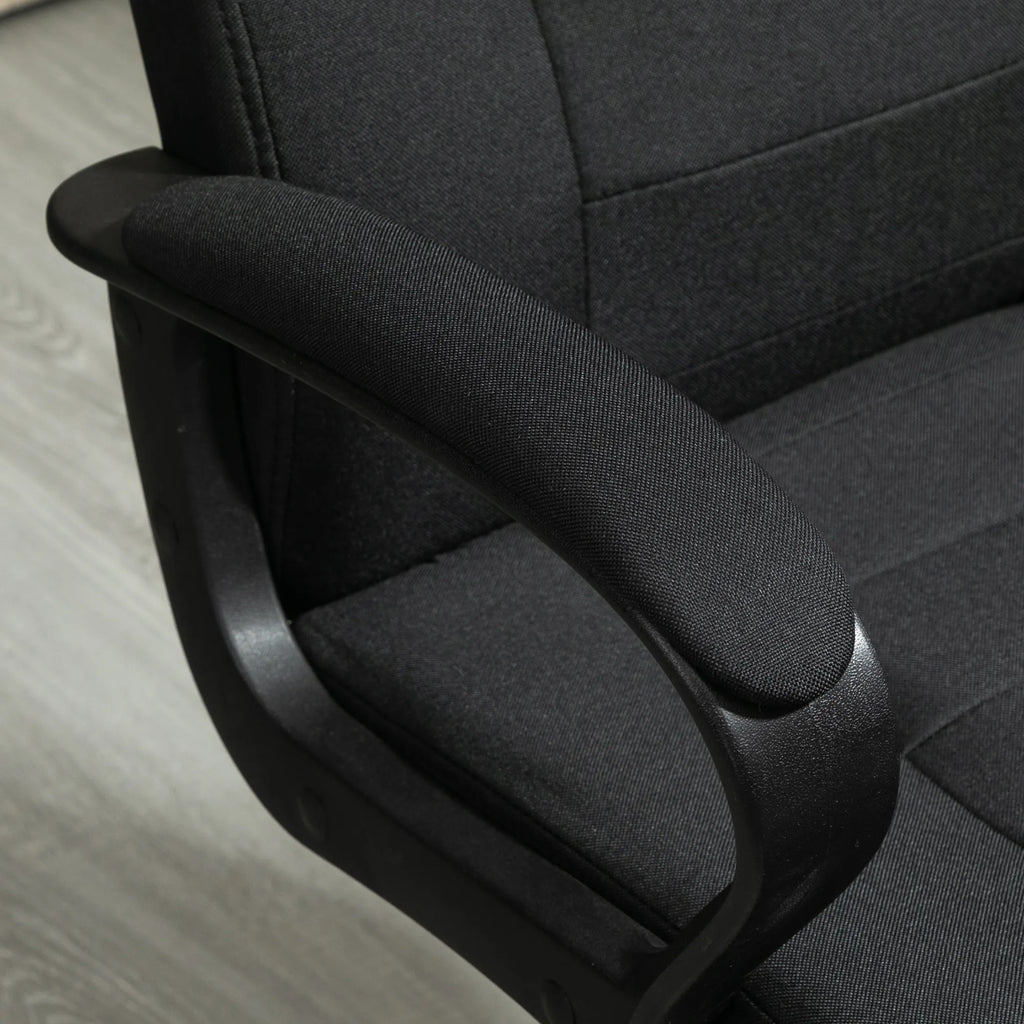 Biuro kėdė, kompiuterinė kėdė su svyravimo funkcija, galvos atrama, ergonomiška rašomojo stalo kėdė, sukiojama, reguliuojamo aukščio, „Linen-Touch“ juodos spalvos, 62 x 76 x 110–119 cm